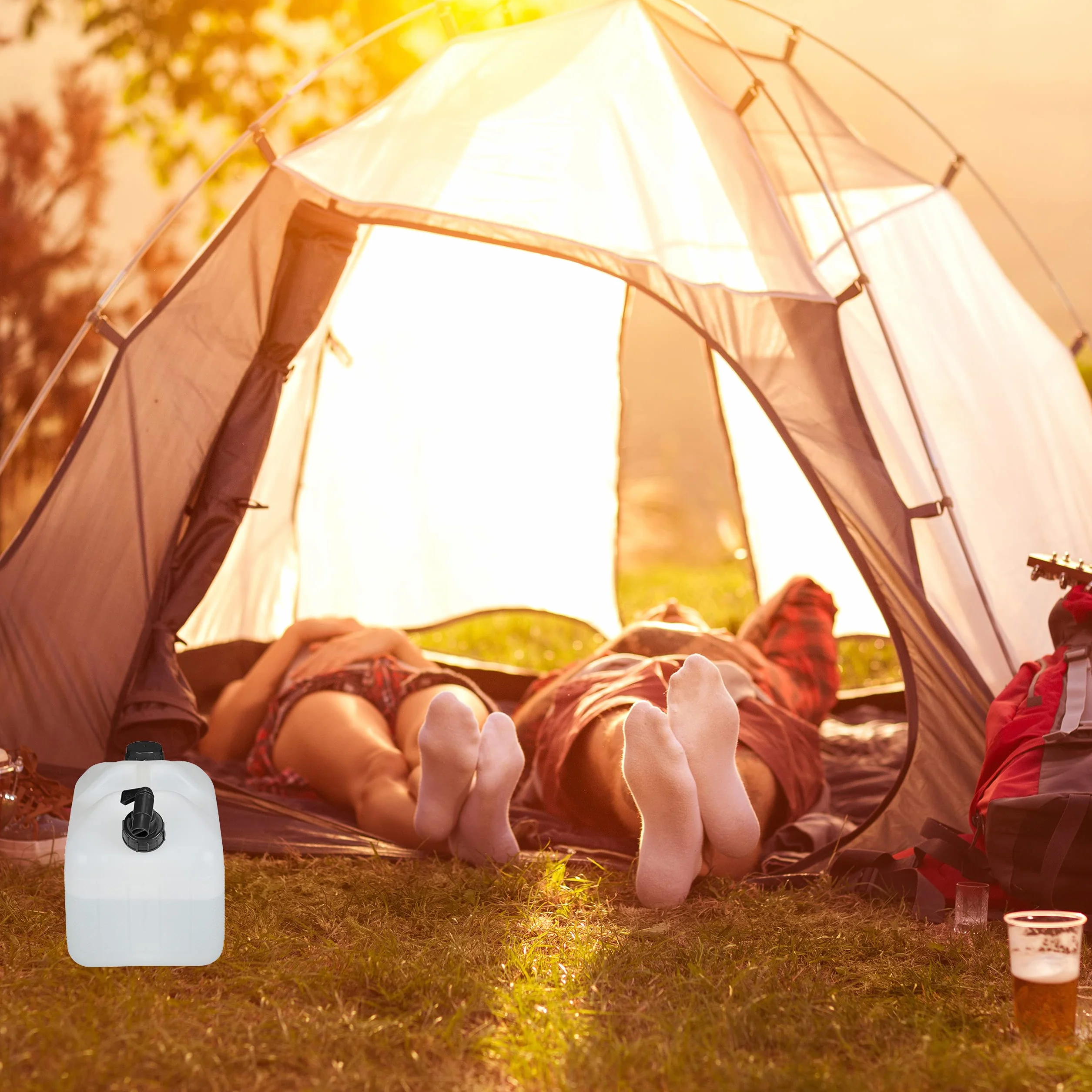 Relaxdays Tanica con Rubinetto, 25 Litri, Plastica Senza BPA, Coperchio, Manico, Bottiglia Viaggio Camping, Bianco Nero