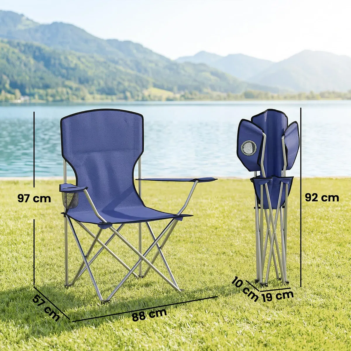 Outsunny Set 2 Sedie da Campeggio per Adulti con Borsa, Blu Scuro | Sedia Pieghevole da Campeggio, Portabicchieri, 120 kg, Giardino, Pesca, Sport, Richiudibile