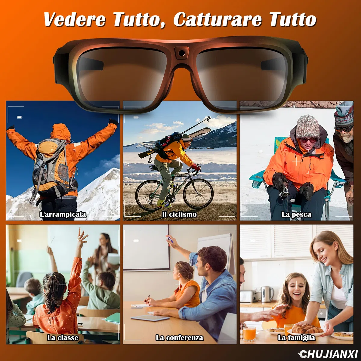 Occhiali con Telecamera 4K, Occhiali Smart per Sportiva All'aperto | High-Tech Videocamera da Sole Telecamera Nascosta con Protezione Polarizzata UV400, Smart Glasses, Supporto Foto/Video