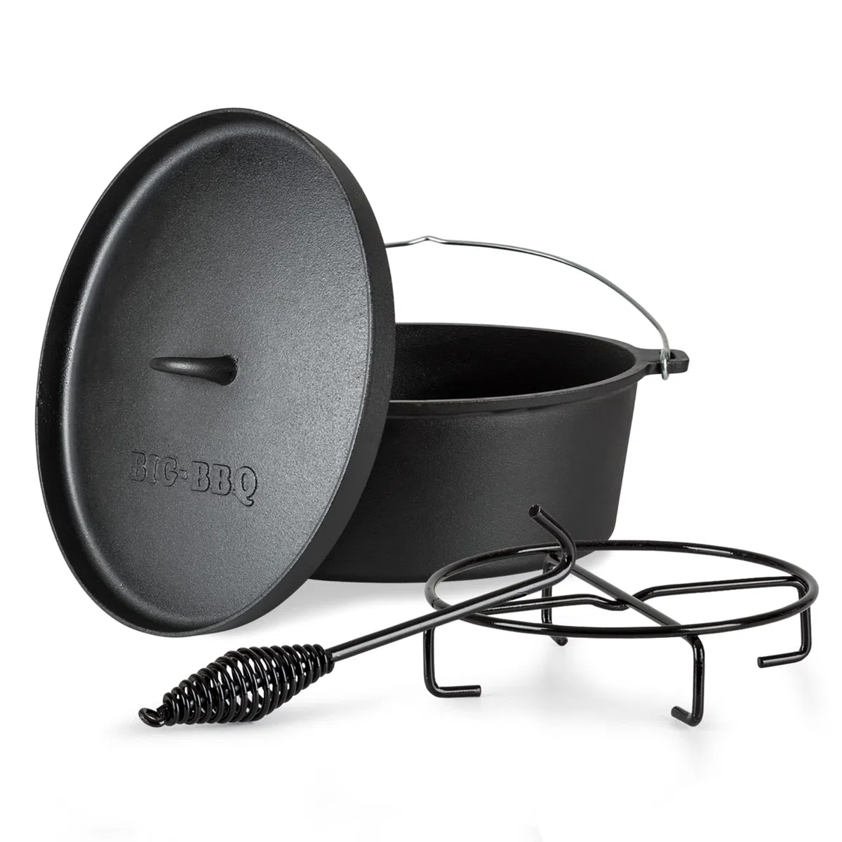 ToCi Dutch Oven Pre-Stagionato, Forno Olandese con Coperchio in Ghisa, Casseruola da Campeggio con Leva e Supporto del Coperchio, 10.7 Litri