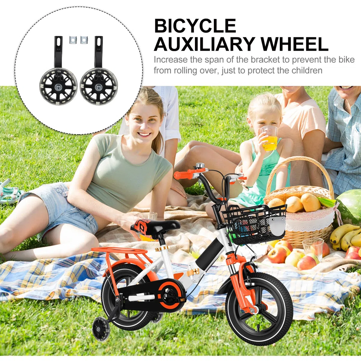 GLEAVI Rotelle da Allenamento per Bicicletta Bambini Nero in Acciaio al Carbonio e Pu Regolabili Silenziose per Supporto e Stabilità Bicicletta Bambino