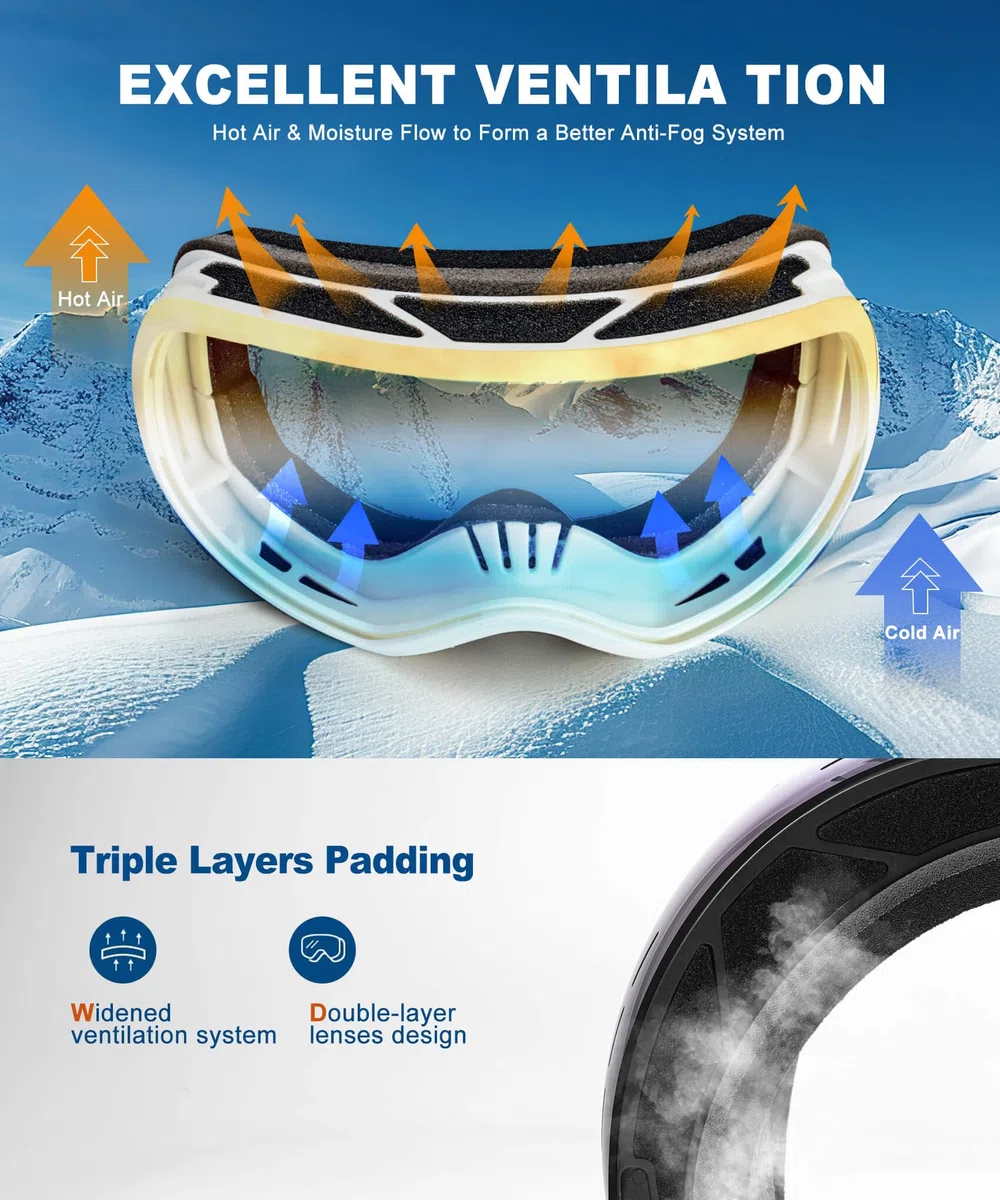 Confezione da 2 occhiali da sci per uomo e donna, occhiali da neve antinebbia, occhiali da snowboard con protezione UV al 100%