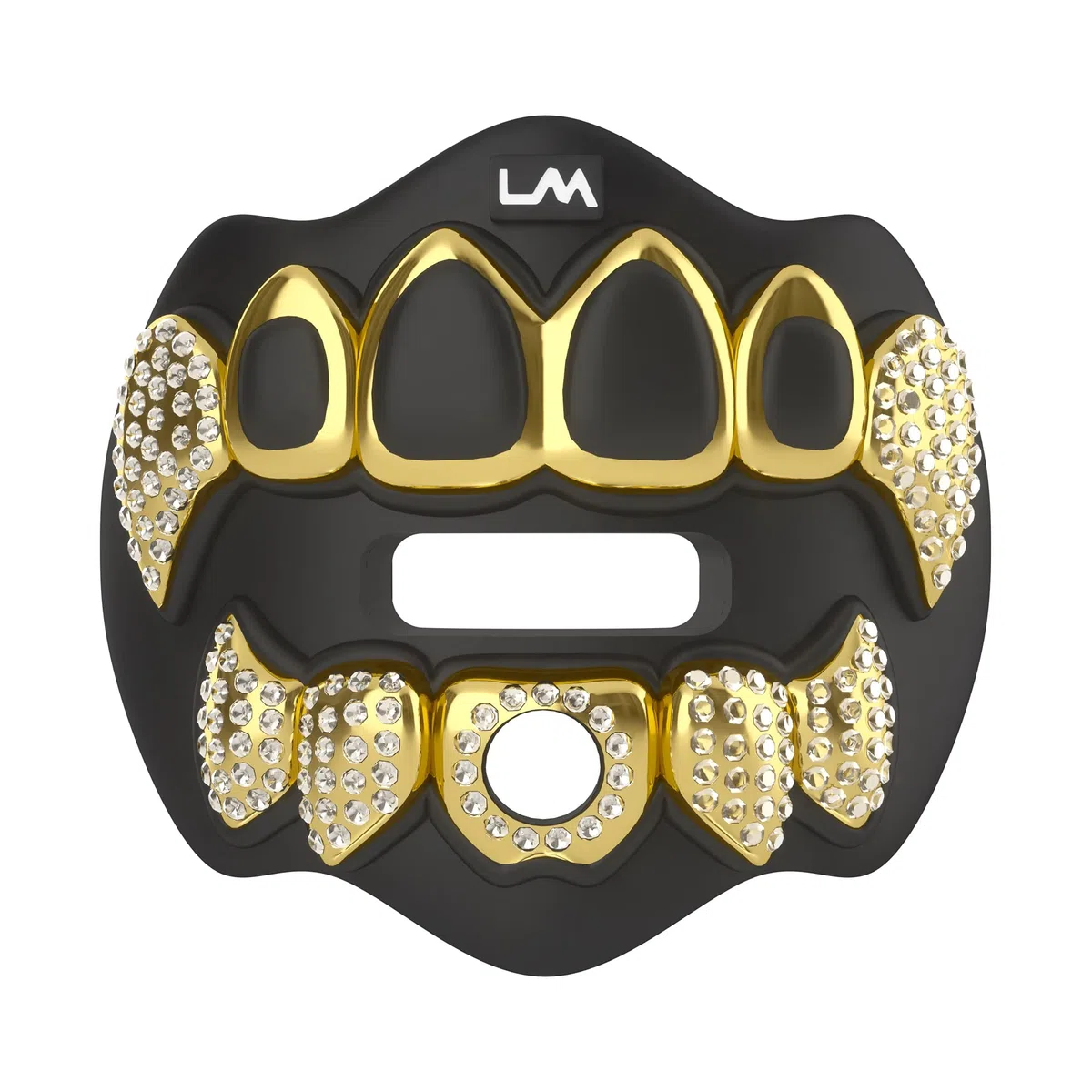 Loud Mouth Paradenti per calcio | 3D Chrome Grillz - Paradenti per adulti e giovani, protezione per labbra e denti (3D Grillz Bling - Cromo Nero/Oro)