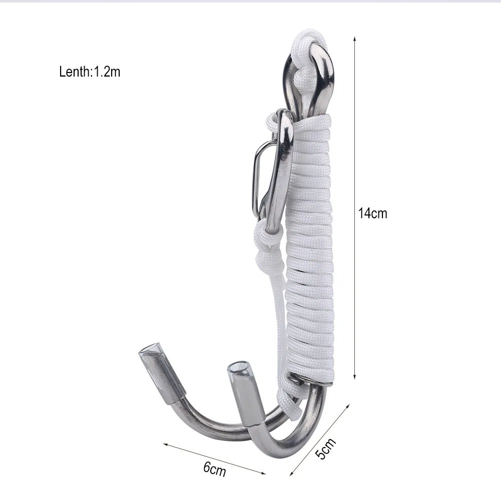Tbest Gancio Doppio Barriera Subacquea con Cavo Retrattile Bobina di Fissaggio Reef Hook per Subacqueo