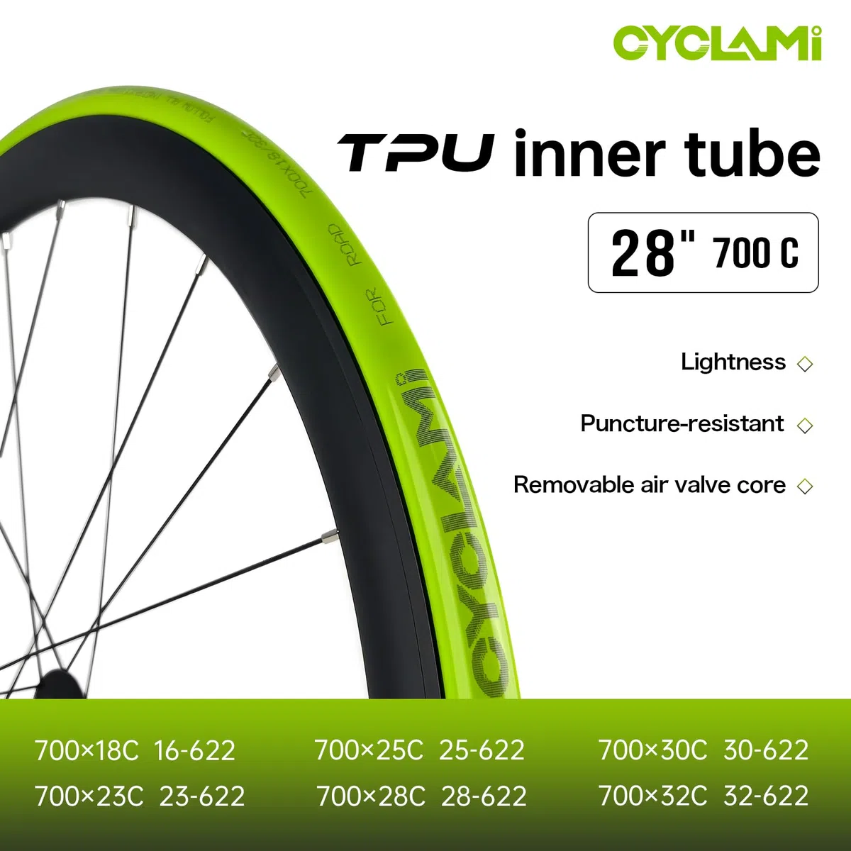 Set di 4 CYCLAMI Camera d'Aria TPU Ultraleggera 700×18–32C/ MTB29''1.9-2.5 Camera d'aria Bicicletta Metallo Rimovibile Valvola Presta 45/60/80mm per Bici da Corsa e Mountain Bike