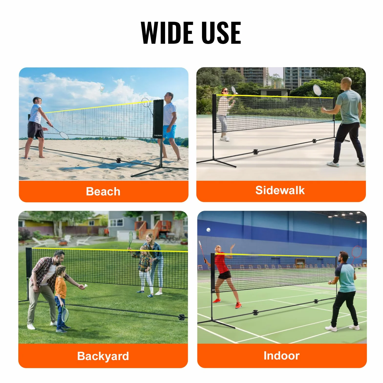 VEVOR Rete da Badminton Pallavolo Tennis, Set di Rete Nylon Portatile, Regolabile Altezza, Rete Pickleball Pieghevole, Facile da Installare con Pali Borsa, Uso Interno Esterno, 606 x 155 x 103 cm