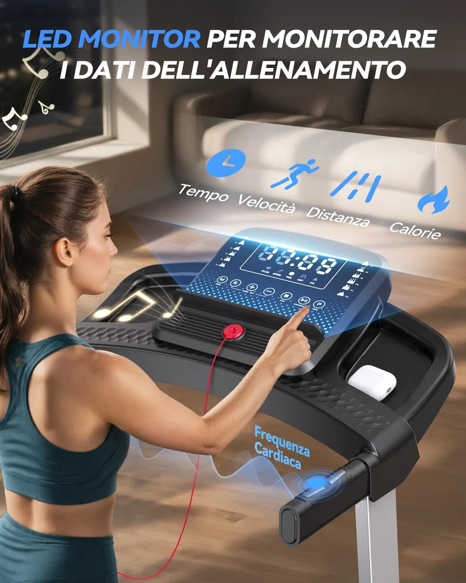 Cardirun Tapis Roulant Elettrico Pieghevole 3.5 HP con Cardiofrequenzimetro