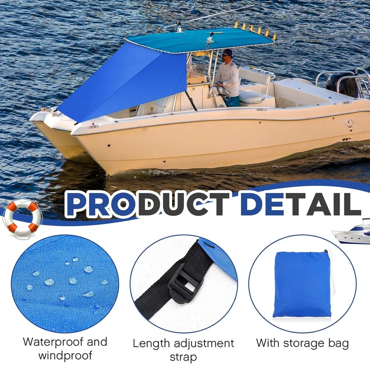 Boat T Top Boat T Top Bow Shade 600D Tessuto Oxford Impermeabile Copertura Antivento, 6 x 7,5 Piedi Parasole per Gite in Barca, Viaggi in Spiaggia e Campeggio (8' X 9,5')