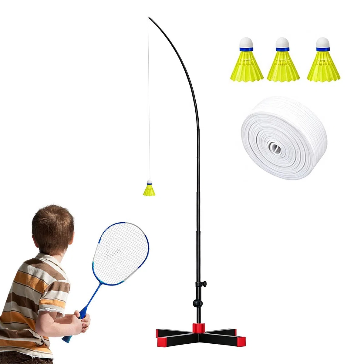 Generico Allenatore da Badminton Rimbalzo Automatico con Altezza Regolabile | Set Badminton Pratica Singola Per Interni Esterni Casa Giardino Adulti Bambini Principianti