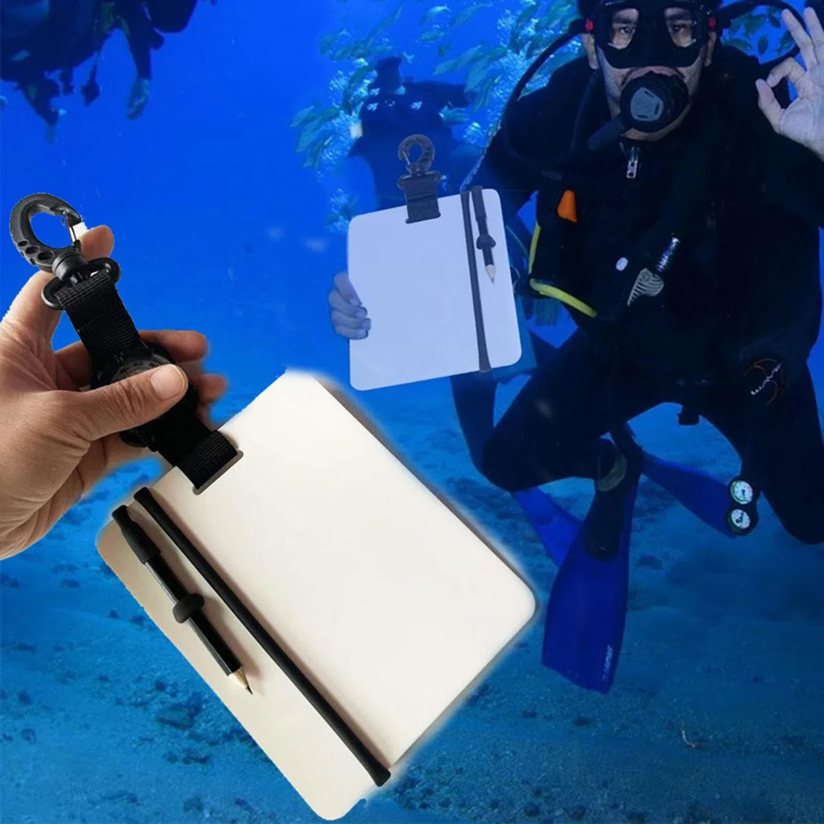 perfk Lavagna Subacquea per Scrivere, Blocco Note con Bussola e Matita, Facile da Usare, Professionale, Lavagna Subacquea