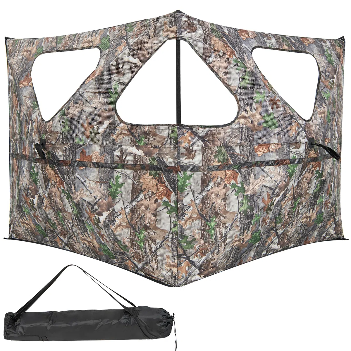 COSTWAY Tenda da Caccia Trasparente a 360 Gradi Portatile, Tenda da Terra a 2 Pannelli con Borsa per Trasporto, Tenda da Caccia Mimetico per Caccia al Cervo