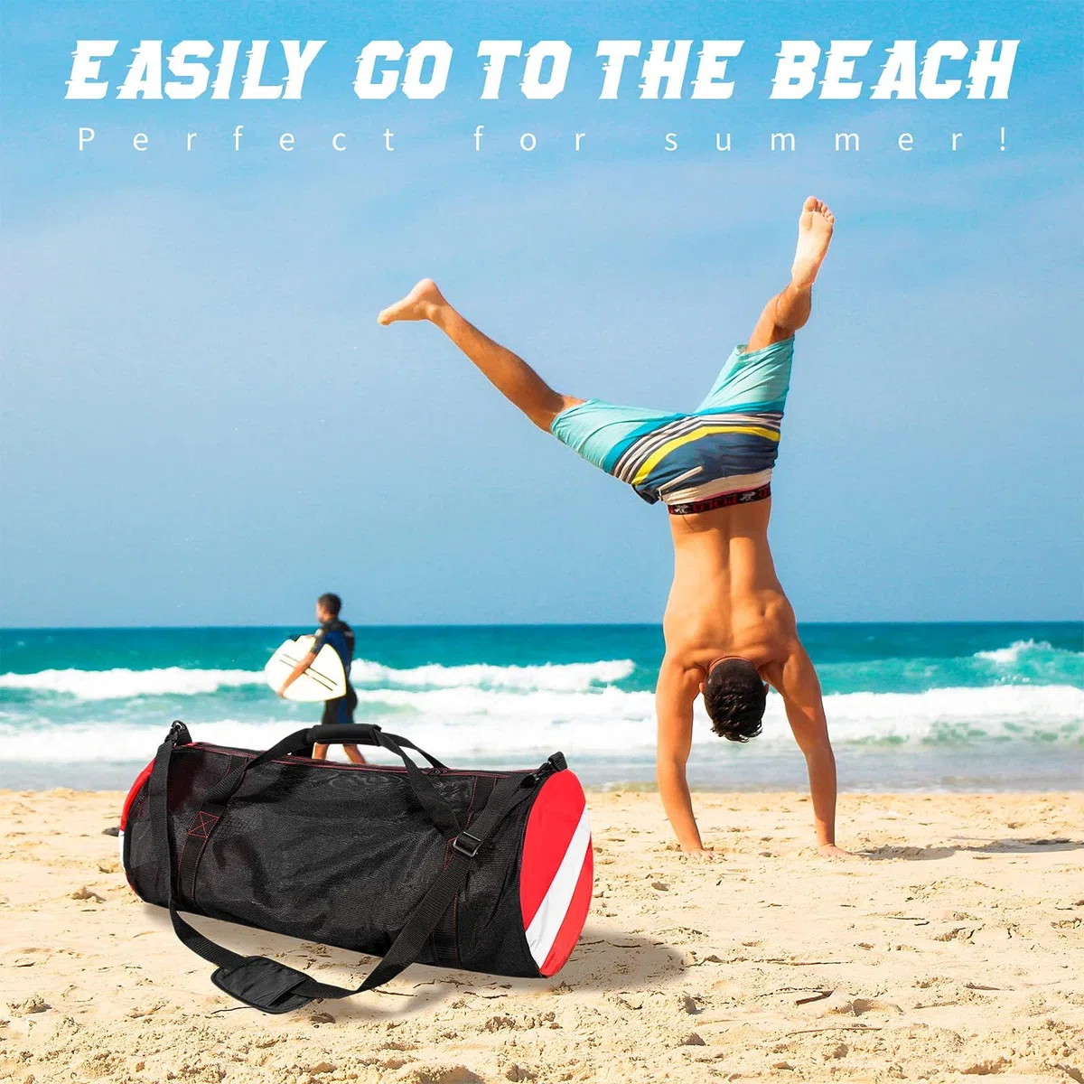 Borsone in rete, grande borsa da immersione in rete con tracolla e mano, borse sportive per immersioni subacquee e attrezzature per snorkeling, nuoto bagnato, viaggi e allenamento in palestra