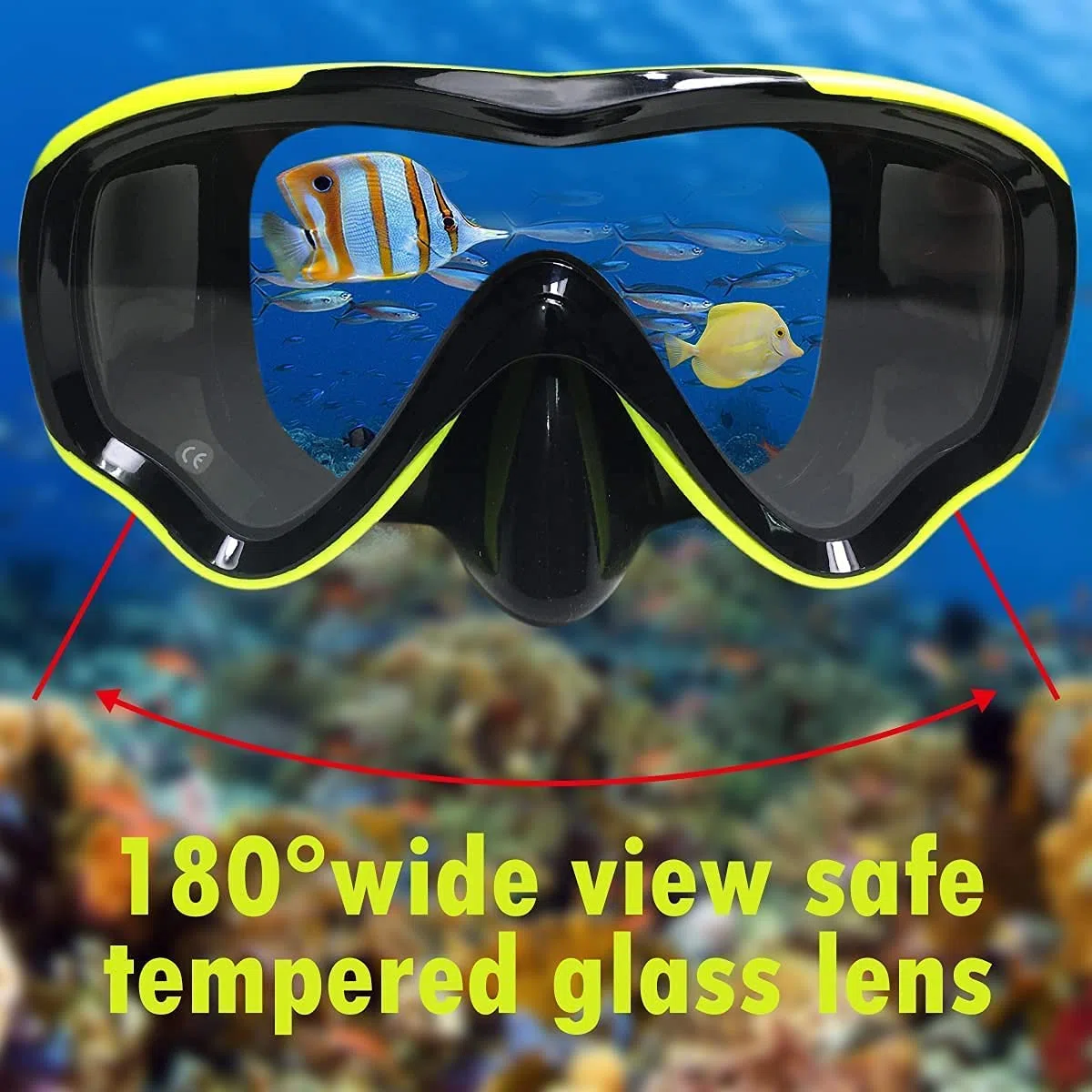 Maschera da snorkeling per bambini, anti-appannamento e anti-perdite, occhialini da snorkeling e nuoto, impermeabile, resistente, in vetro temperato, per bambini (giallo)