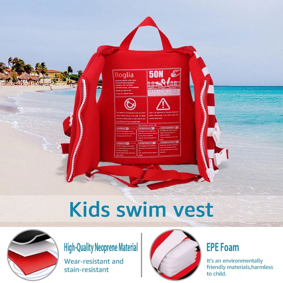 PROTAURI Bambini Giubbotto da Nuoto - Ragazze Ragazzi Giubbotto Galleggiante Bambino Gilet Swim Vest Neoprene Costume da Bagno Imparare a Nuotare Aiuto 2-9 Anni/50N