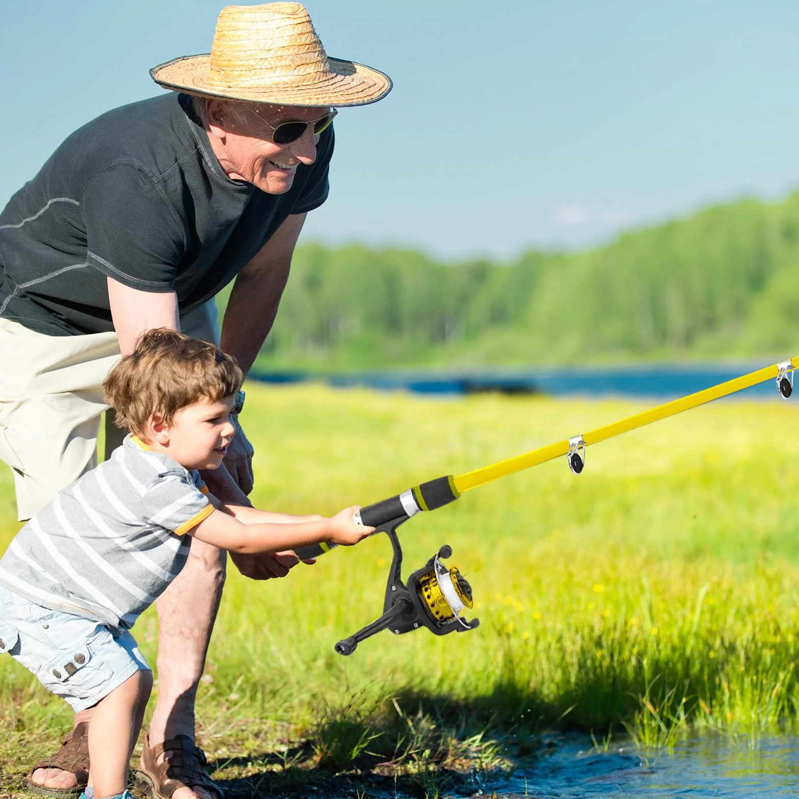 Set da pesca per bambini, 1,8 m, set di canne da pesca per bambini, con mulinello da pesca ed esca, in fibra di carbonio, telescopiche e mulinello, accessori da pesca per bambini dai 3 ai 10 anni