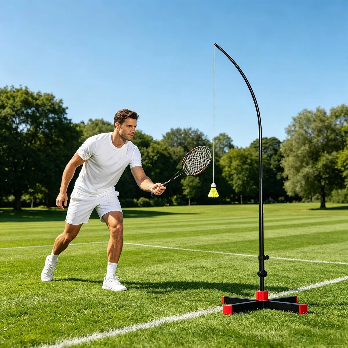 Allenamento Singolo Badminton Strumento Auto-Esercizio Rimbalzo Automatico | Supporto Allenamento Badminton Per Donne Uomini Ragazzi Uso Interno Esterno Casa E Giardino
