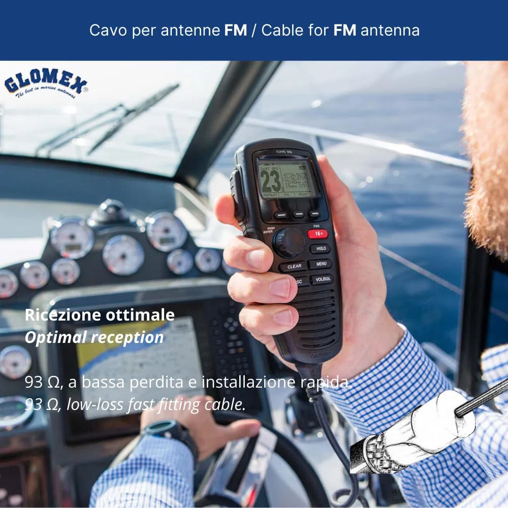 Glomex – Cavo Coassiale RG-62 Bassa Perdita 18m (93 Ohm), Modello RA360/18 – Connettori FME/Motorola Pre-Installati, Fast Fitting, Per Antenne FM Glomeasy, Per barche a vela, motore, gommoni, yacht