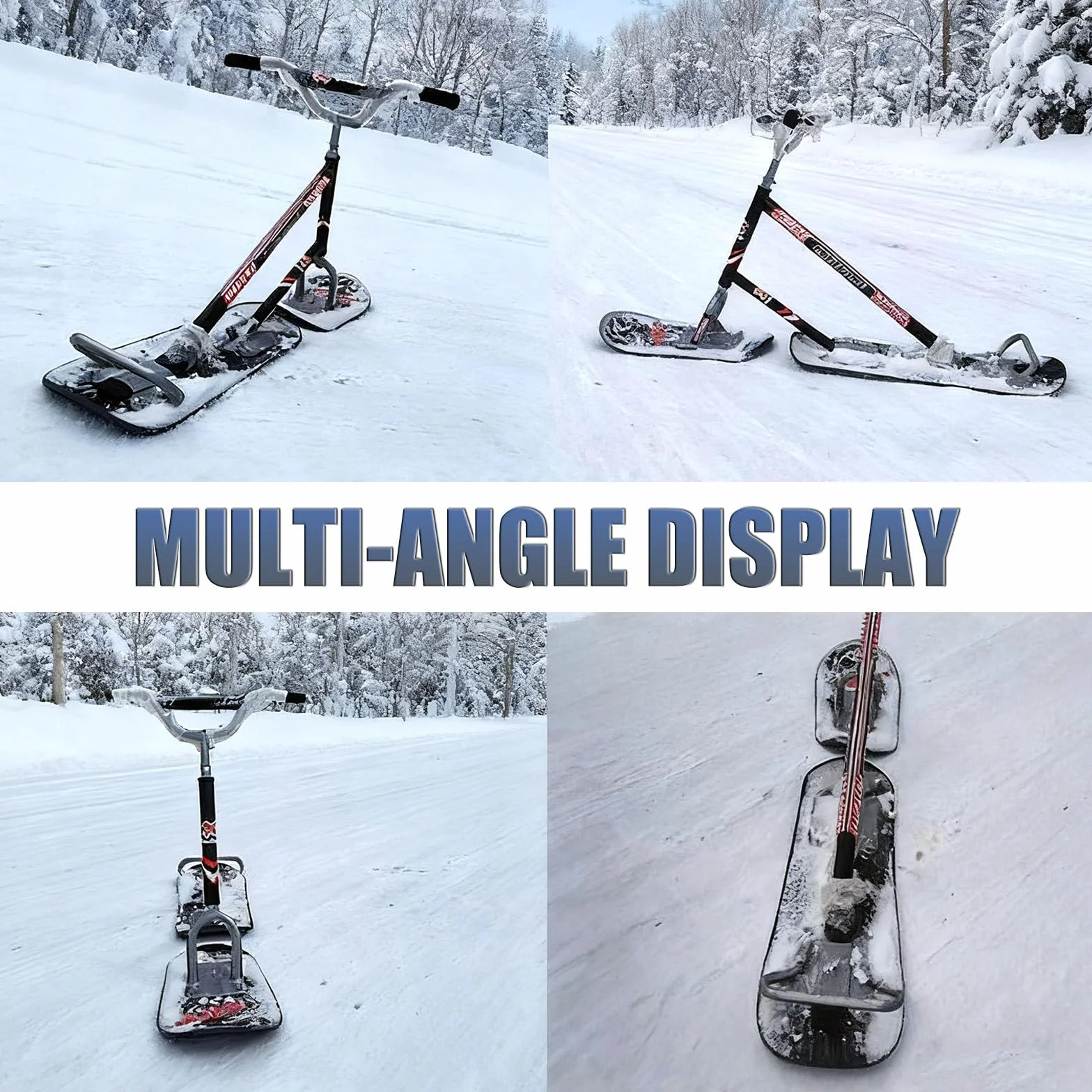 Monopattino da neve doppio con sci rotante per un controllo agile e design su tutti i terreni, ideale per sentieri battuti e uso backcountry da parte di adulti e ragazzi