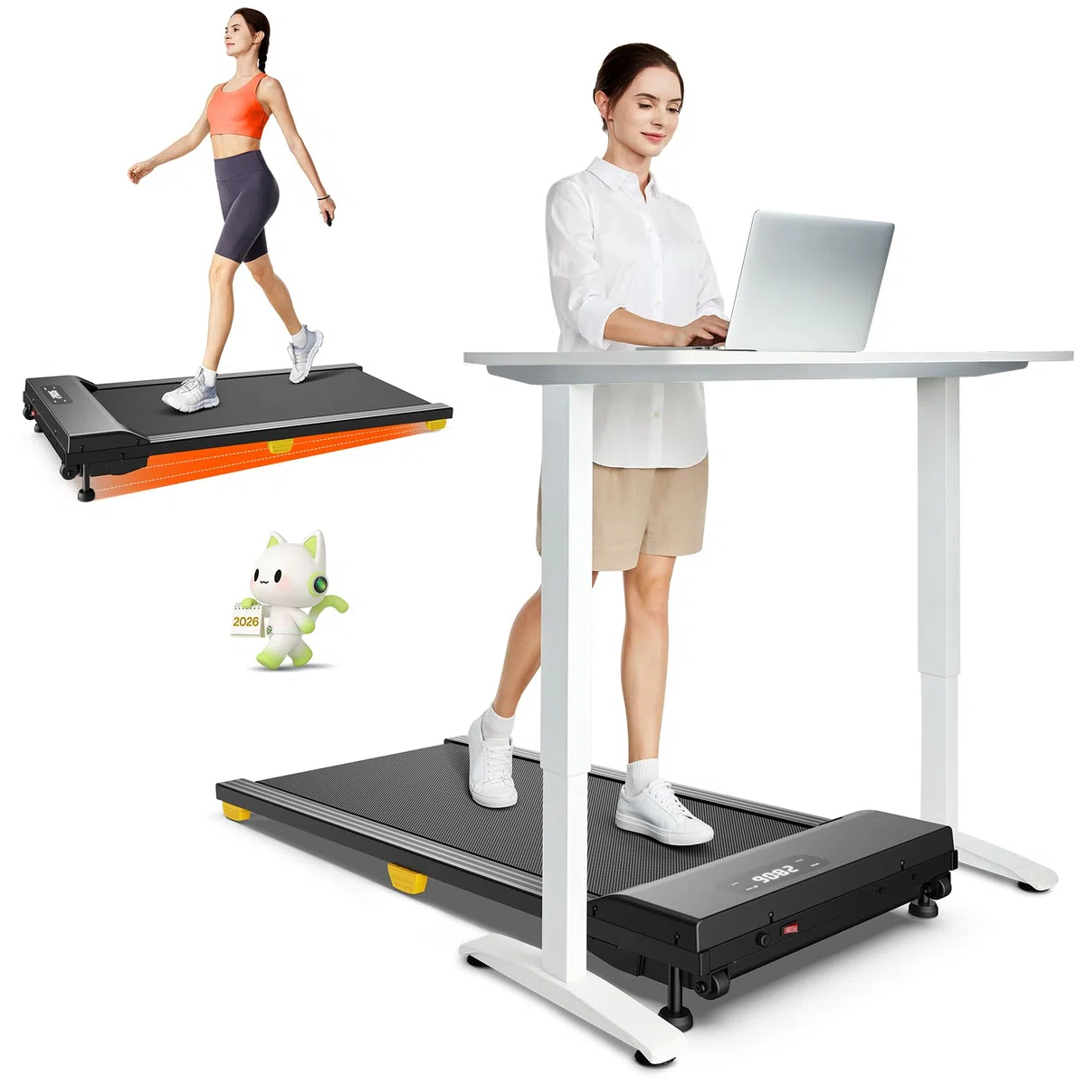 UREVO Tapis Roulant Elettrico con Inclinazione 9%, Walking Pad Sotto Scrivania Silenzioso 2.5HP, Display LED e Telecomando, Mini Tappeto da Corsa Salvaspazio con Telecomando per Casa e Ufficio