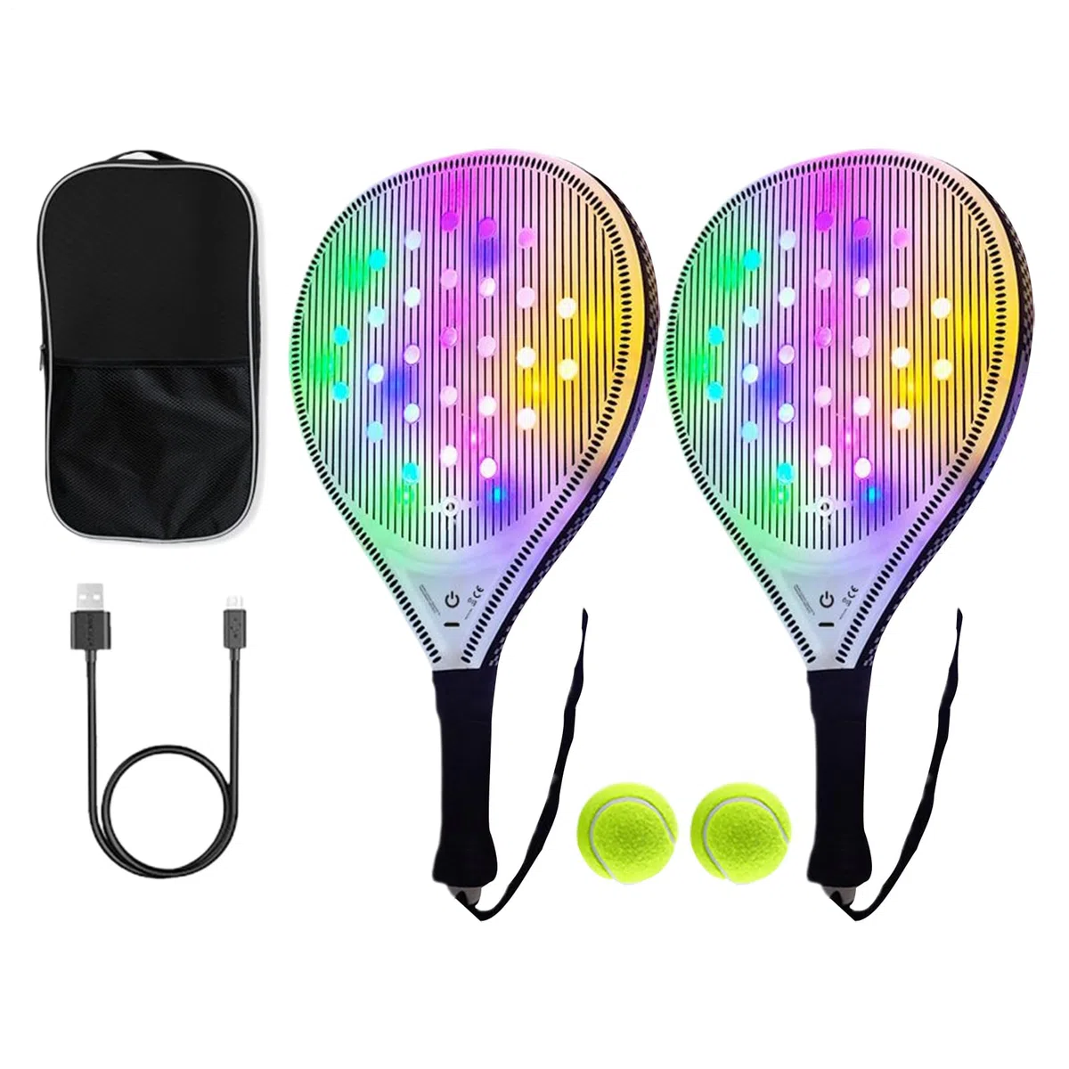 Racchetta da Tennis per Donne Set Di Pagaia Da Spiaggia Luminosa USB | Sportivi con 2 Palline per Allenamento Giornaliero All'aperto