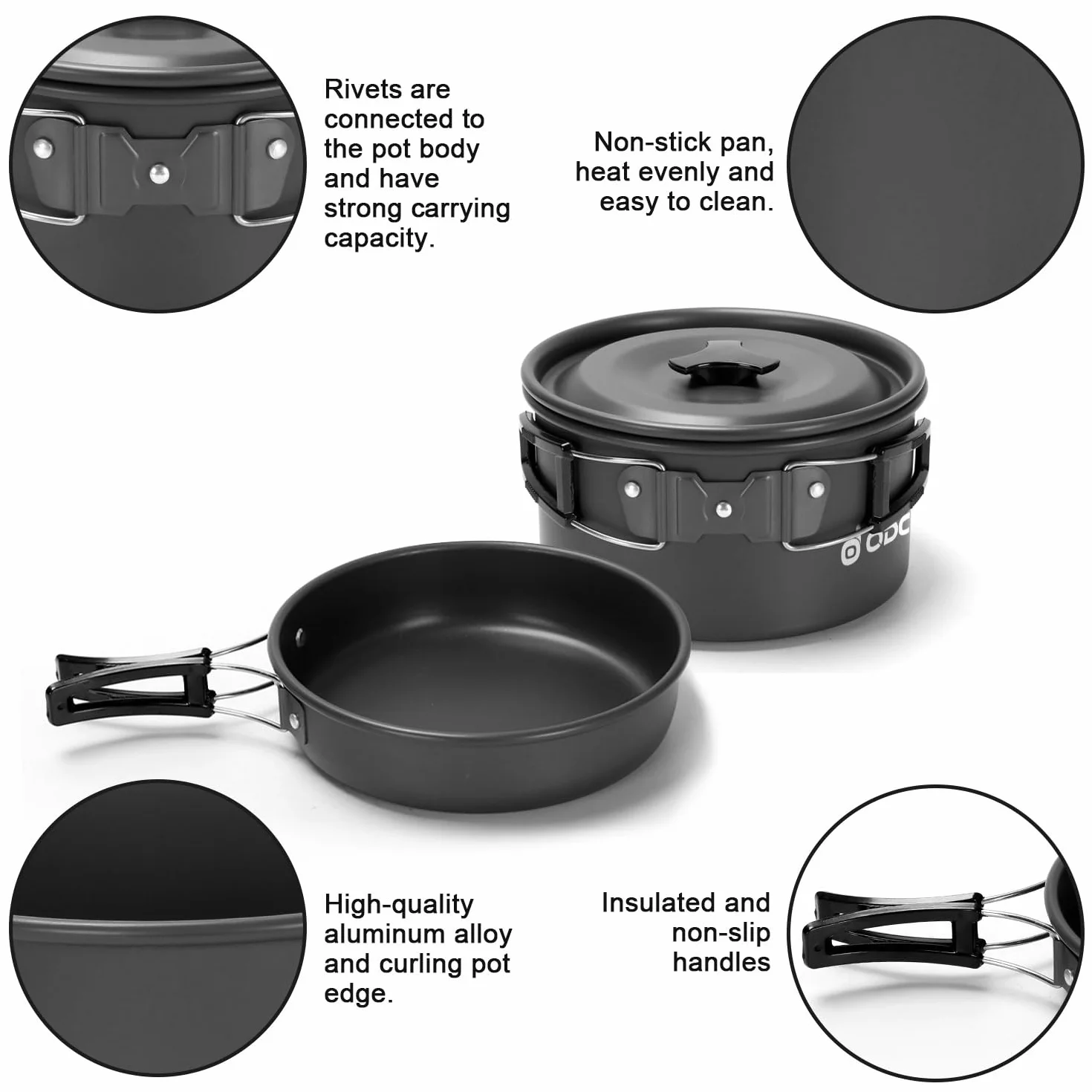Odoland Pentole Kit da Campeggio, Set di Pentola e Padella Leggera e Antiaderente con Teiere Tazze in Acciaio Inossidabile Piatti Forchette Coltelli Cucchiai per Campeggio Trekking