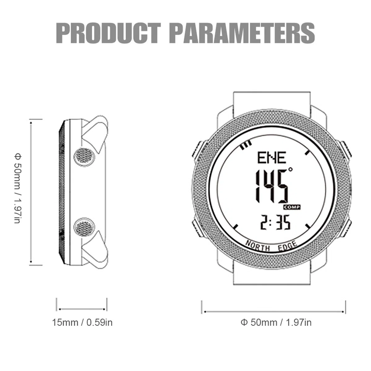 Irfora Orologio da polso impermeabile da uomo digitale con altimetro, bussola, World Time 50 m, impermeabile