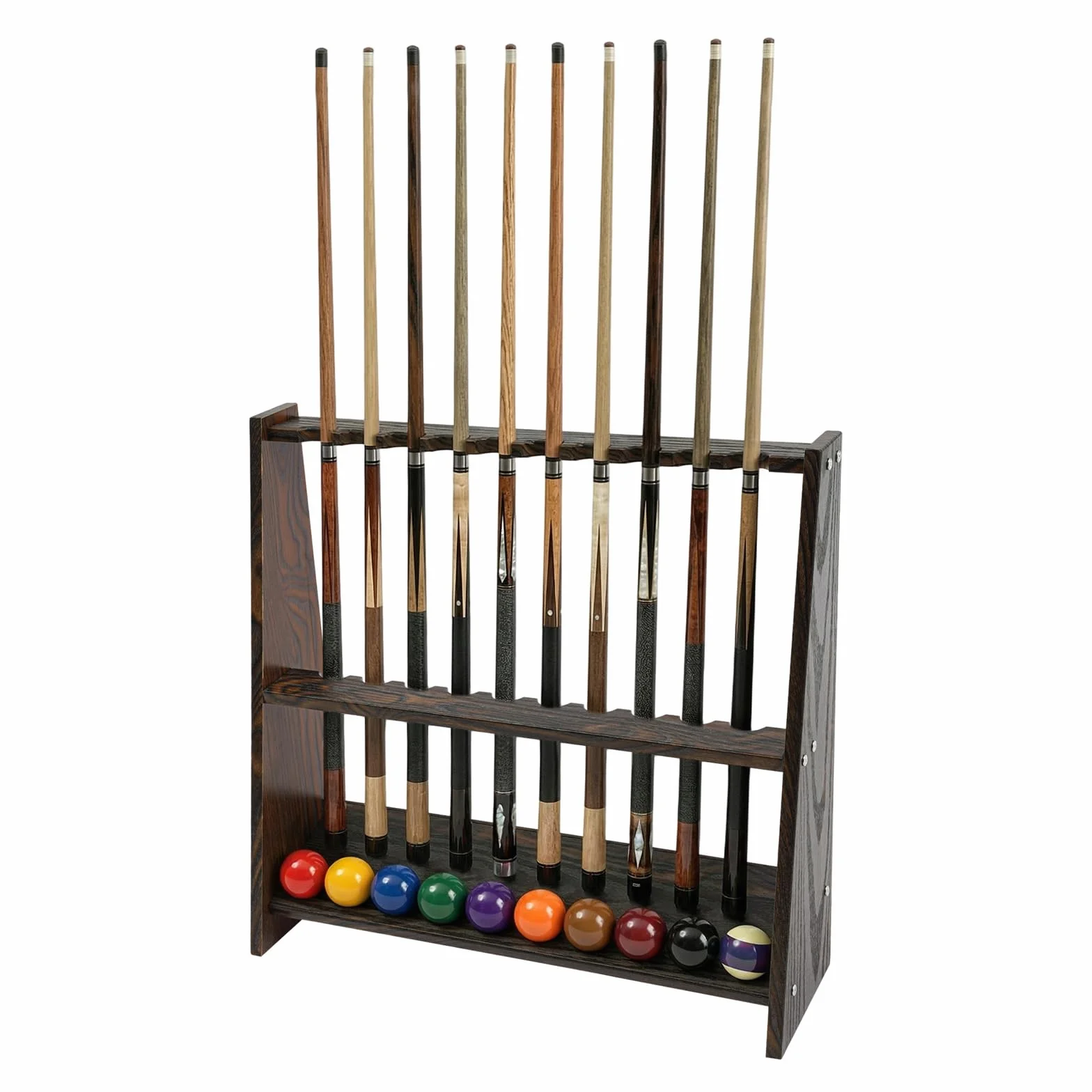 JUUTALK Supporto da parete per 10 stecche da biliardo, marrone, 57 x 20 x 60 cm