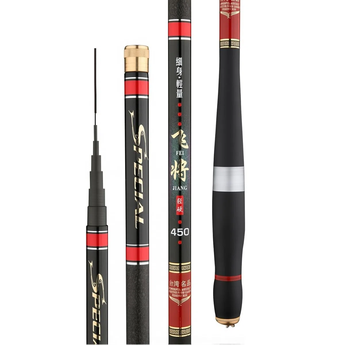 Canna da Pesca telescopica in Carbonio da 3,6 m, 4,5 m, 5,4 m, 6,3 m e 7,2 m. Canna Ultraleggera e Super Rigida, Ideale per fiumi, bacini Artificiali e laghetti(4.5m)