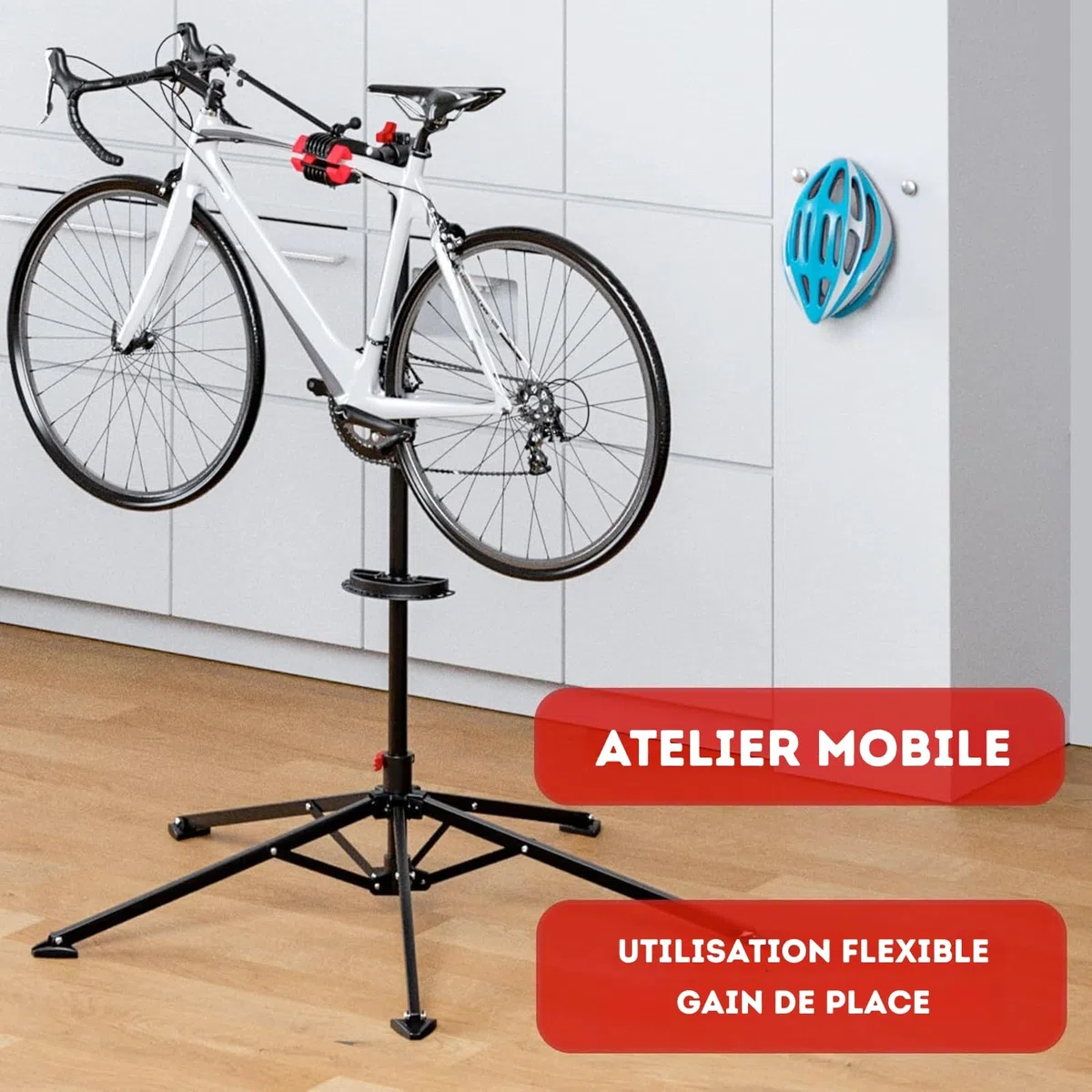 KARAT - Piedino di montaggio per bicicletta fino a 30 kg - Supporto di riparazione professionale girevole, pieghevole, altezza regolabile - 128x128x113,5 cm