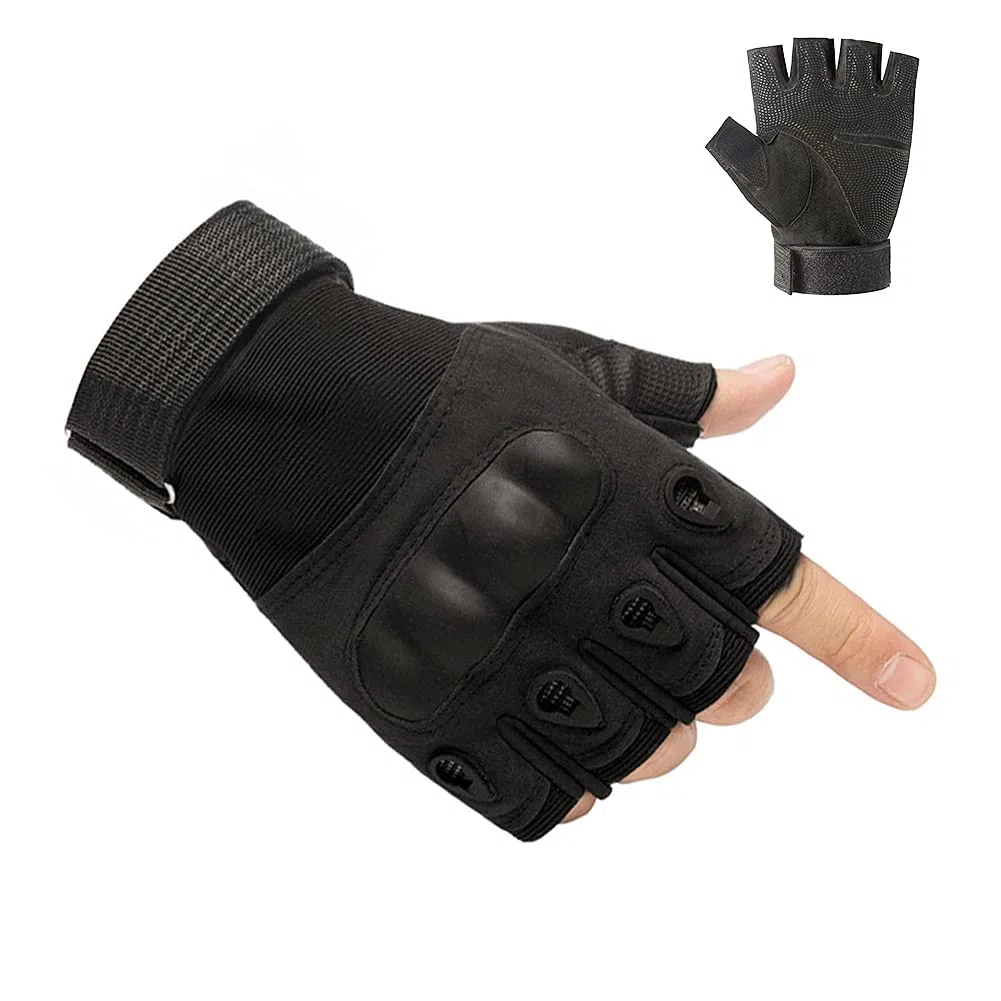 HYCOPROT Guanti Tattici Senza Dita, Guanti Militari all'aperto Leggeri Traspiranti Protettivi Sulle Nocche per Tiro, Caccia, Motociclismo, Arrampicata (L, Nero)