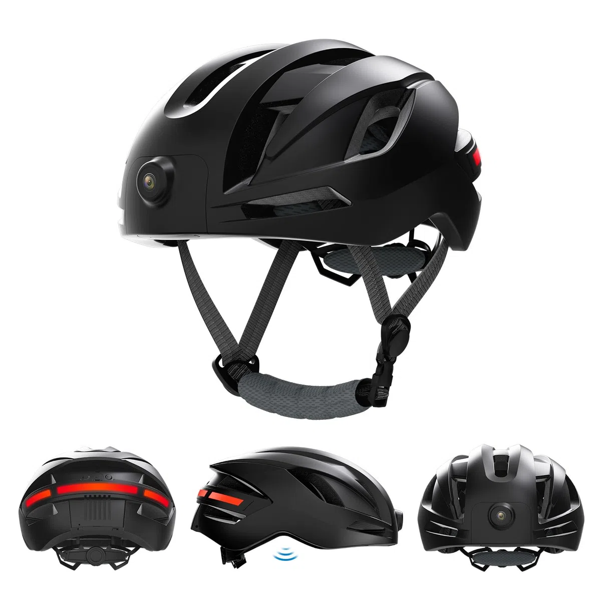 Fockety Casco da bici intelligente, 58-61cm, connessione wireless, Bluetooth, con telecamera 1080P e indicatori di direzione, display LED ABS per mountain bike/bici corsa all'aperto
