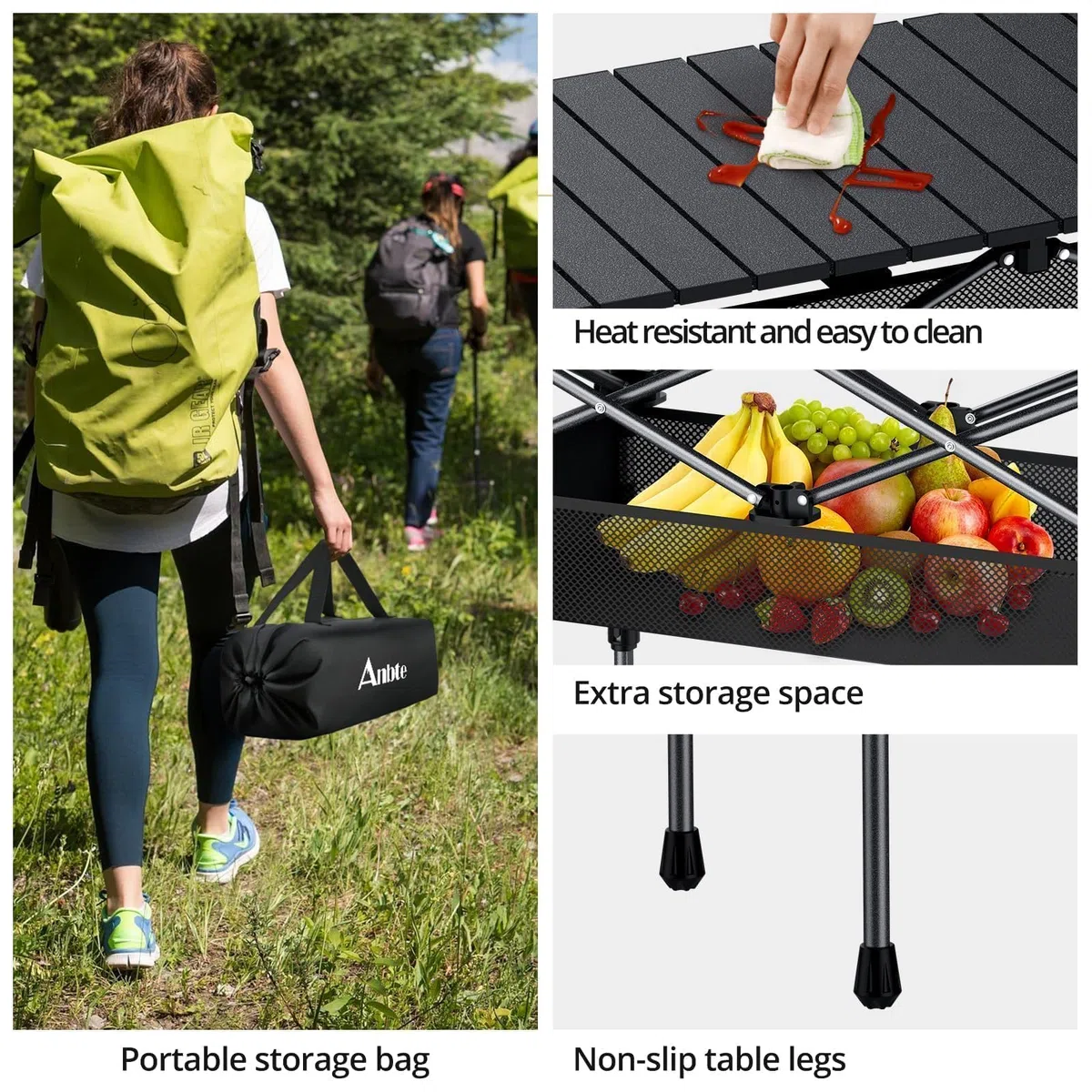 Anbte Tavolo da campeggio pieghevole in alluminio da 0,9 m, 2 altezze regolabili, con rete portaoggetti e borsa, impermeabile, leggero, tavolo da esterno 81,8 x 40,6 cm, per viaggi, barbecue, feste