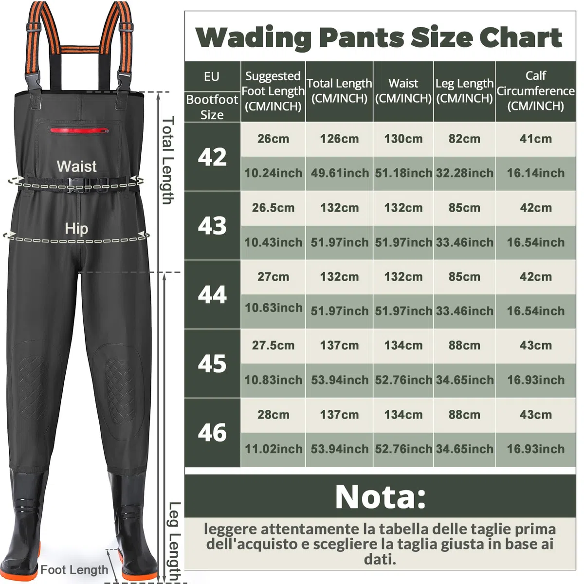 YOOHBERRYS Waders Pesca da Uomo, Waders da Uomo con Stivali da Pesca 42-46, Waders Trampolieri da Pesca, Pantaloni Impermeabili Antiscivolo Regalo per Amanti Pesca Sportiva