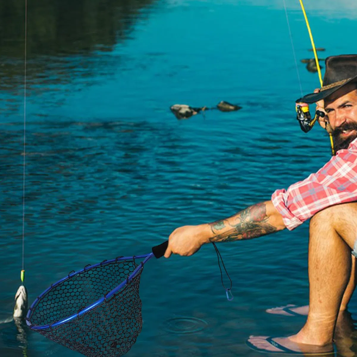 Angler's Landing Net - Attrezzatura Telescopica Per La Raccolta Di Pesci Allungabili, Rete Portatile con Manico | Attrezzatura Di Cattura E Rilascio Pieghevole Leggero per Kayak In Barca Di Acqua