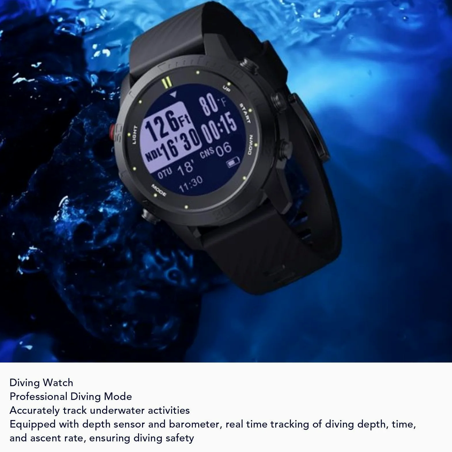 Orologio da Computer Subacqueo Impermeabile Fino a 100 M con Rilevamento delle attività per Appassionati di Immersioni Subacquee e Fitness Schermo da 1,18 Pollici