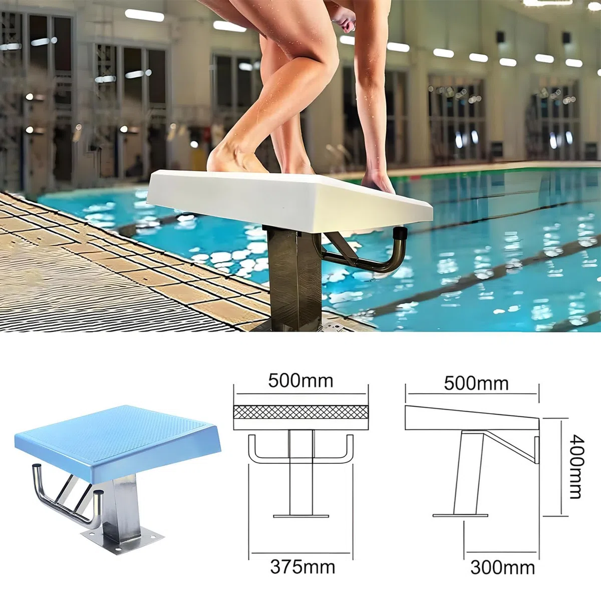 Blocco di partenza per Tuffi con Un Gradino Inclinato di 15°, Piattaforma di Salto per Gare di Nuoto, con Superficie in Gomma Antiscivolo, trampolini per Piscine interrate A