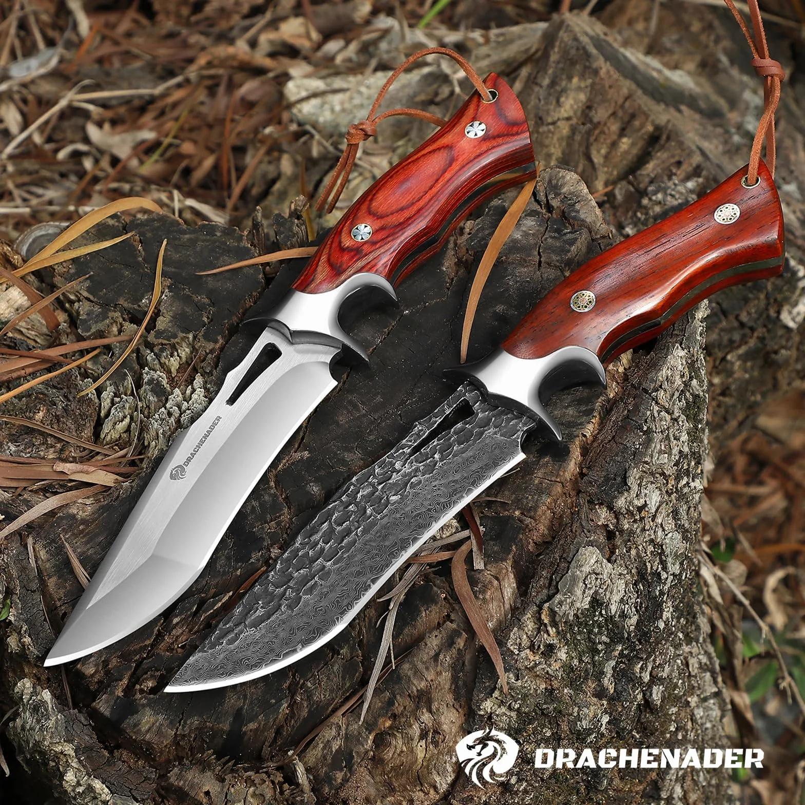 DRACHENADER Coltello Da Caccia, Lama Lunga 13 cm, Acciaio M390, Coltelli Da Caccia Con Fodero In Pelle, Manico In Legno