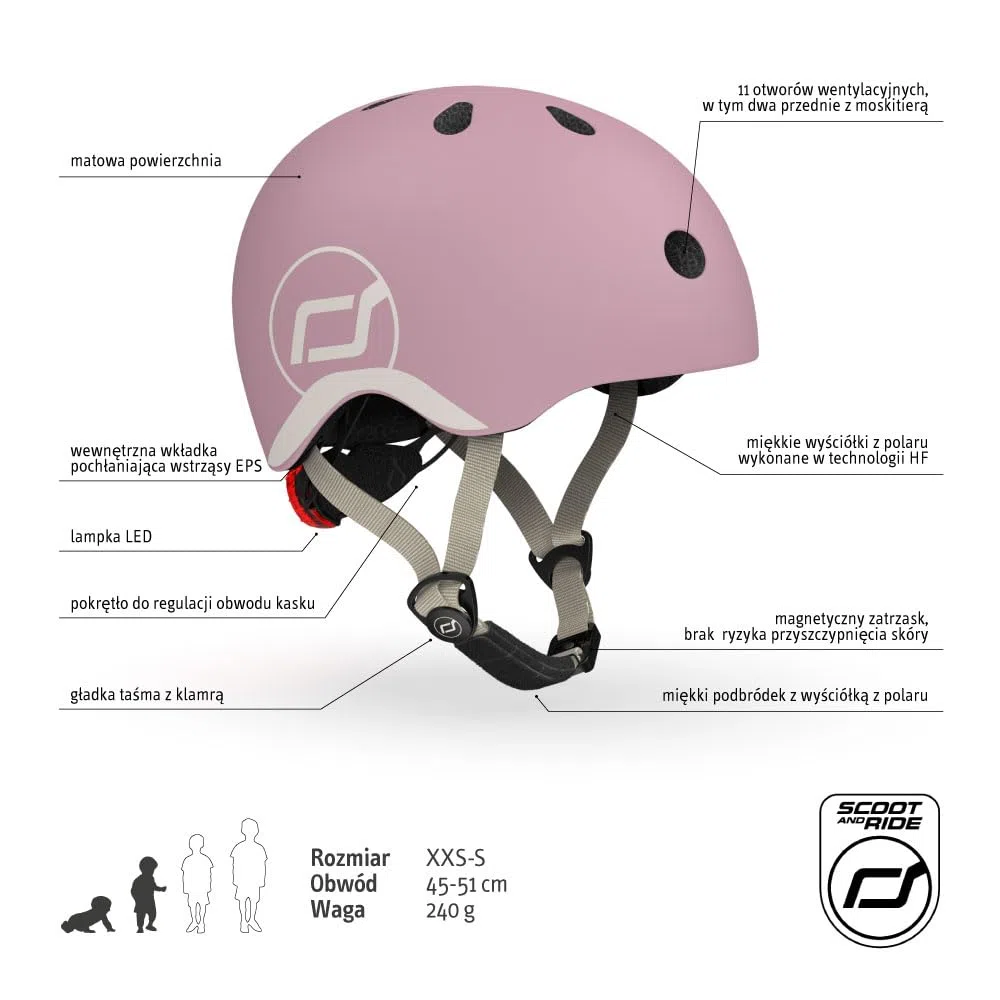 Scoot and Ride & Baby Casco da bambino XX-Small a Small (45-51 cm), vestibilità regolabile, design leggero, traspirante, fibbia magnetica, certificazione di sicurezza - Wildberry