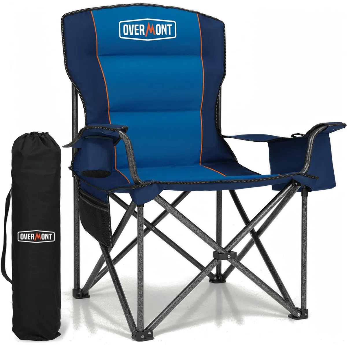OVERMONT Sedia da Campeggio Pieghevole - Oversized Portatile di Schienale Completo Sedie da Pesca con Borsa Termica Portabicchieri - per Giardino Spiaggia Picnic - Caricabile Fino a 227kg