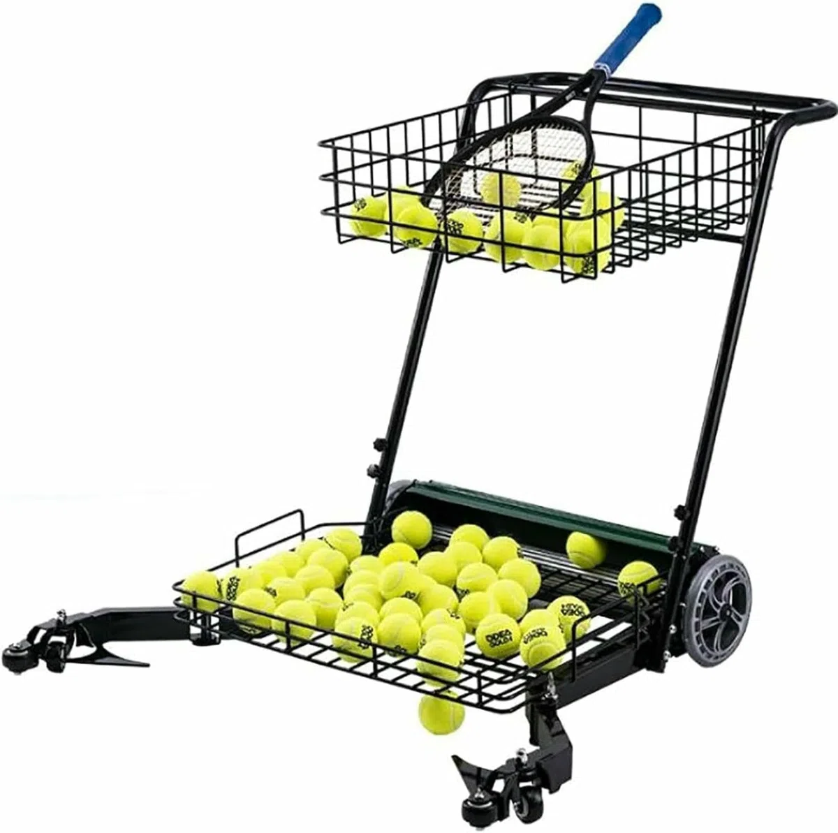 Carrello per raccogliere palline da tennis e tramoggia, facile da collezionare, raccoglie 90 palline alla volta, può contenere fino a 290 palline da tennis, ideale per campi da tennis