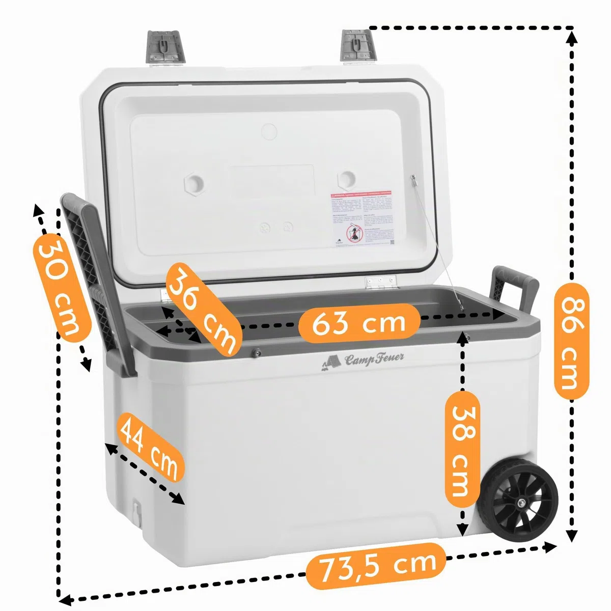 CampFeuer Frigobox bianca da 70 litri con ruote | Frigobox portatile, frigobox isolata con maniglie, frigobox raffreddante mobile, scatola del ghiaccio, mini frigorifero | Thermobox, snackbox