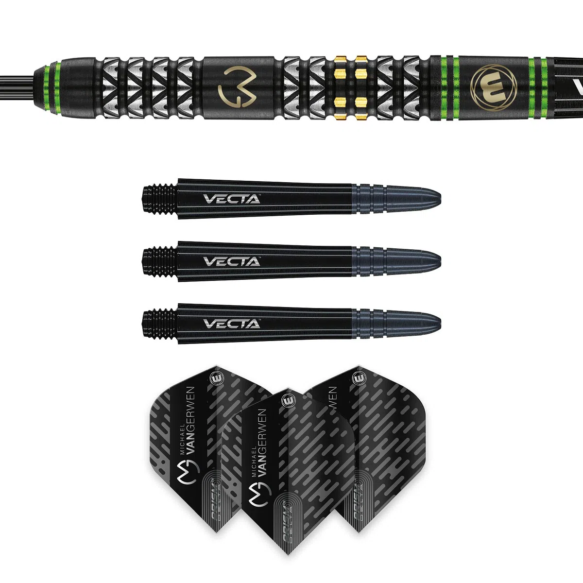 WINMAU Michael Van Gerwen MvG Vantage 24 Grammo Freccette in tungsteno con Prism Voli e Vecta Freccette Aste