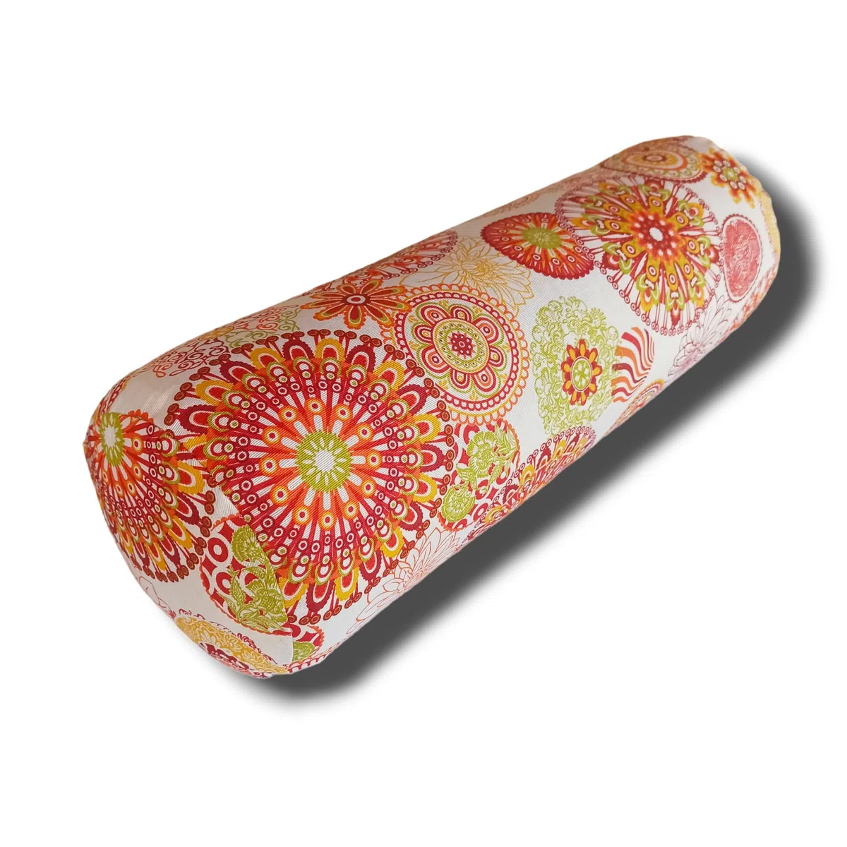 Bolter yoga "Mandalas arancia 2024", cuscino yoga, cuscino meditazione, bolster cilindrico, cuscino yoga cilindrico, rivestimento lavabile, ripieno di pula di farro bio, 62x20cm