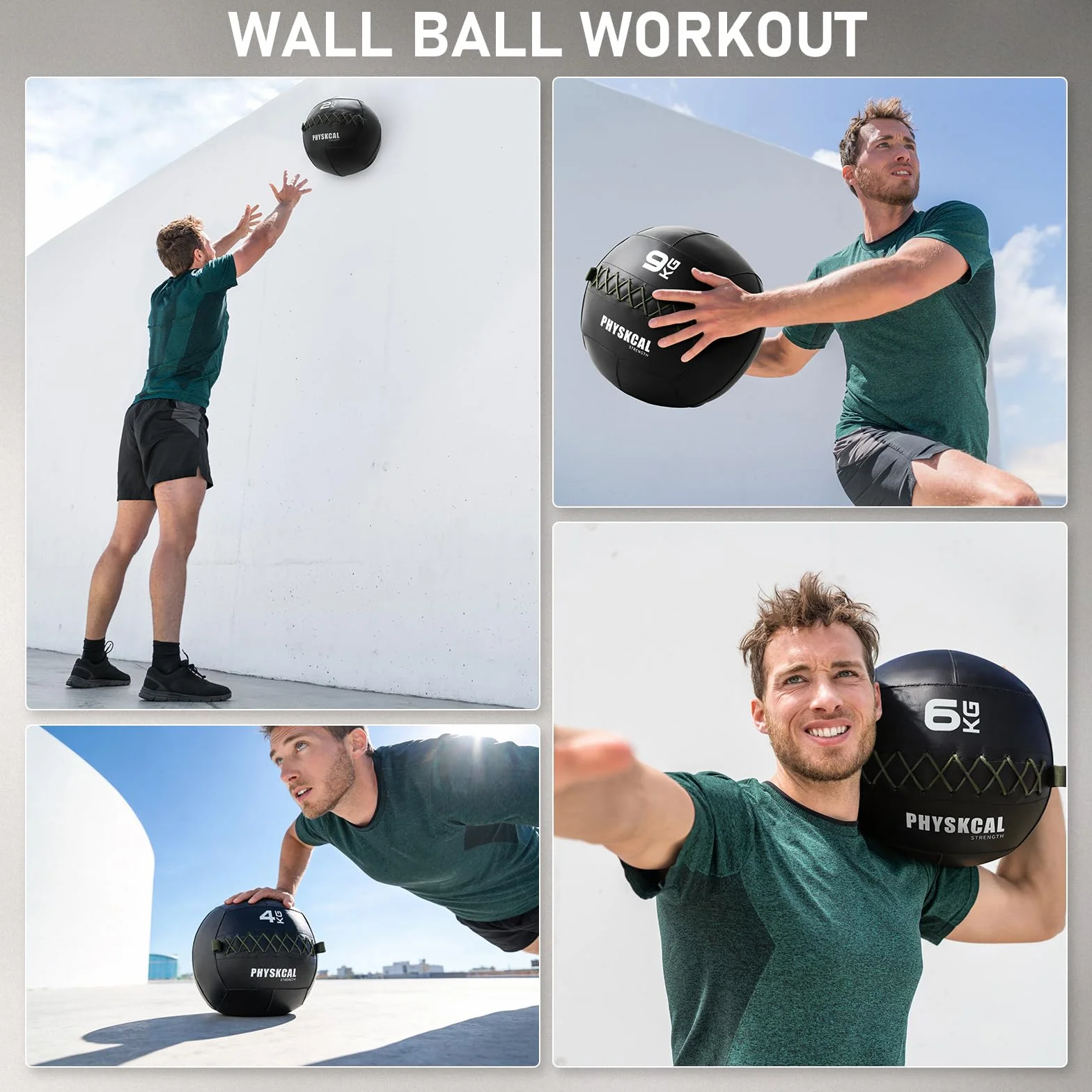 PhysKcal Medicine Wall Ball Ball in morbida pelle per esercizi dinamici di tutto il corpo, esercizi HIIT, costruzione di forza e resistenza, impugnatura comoda strutturata