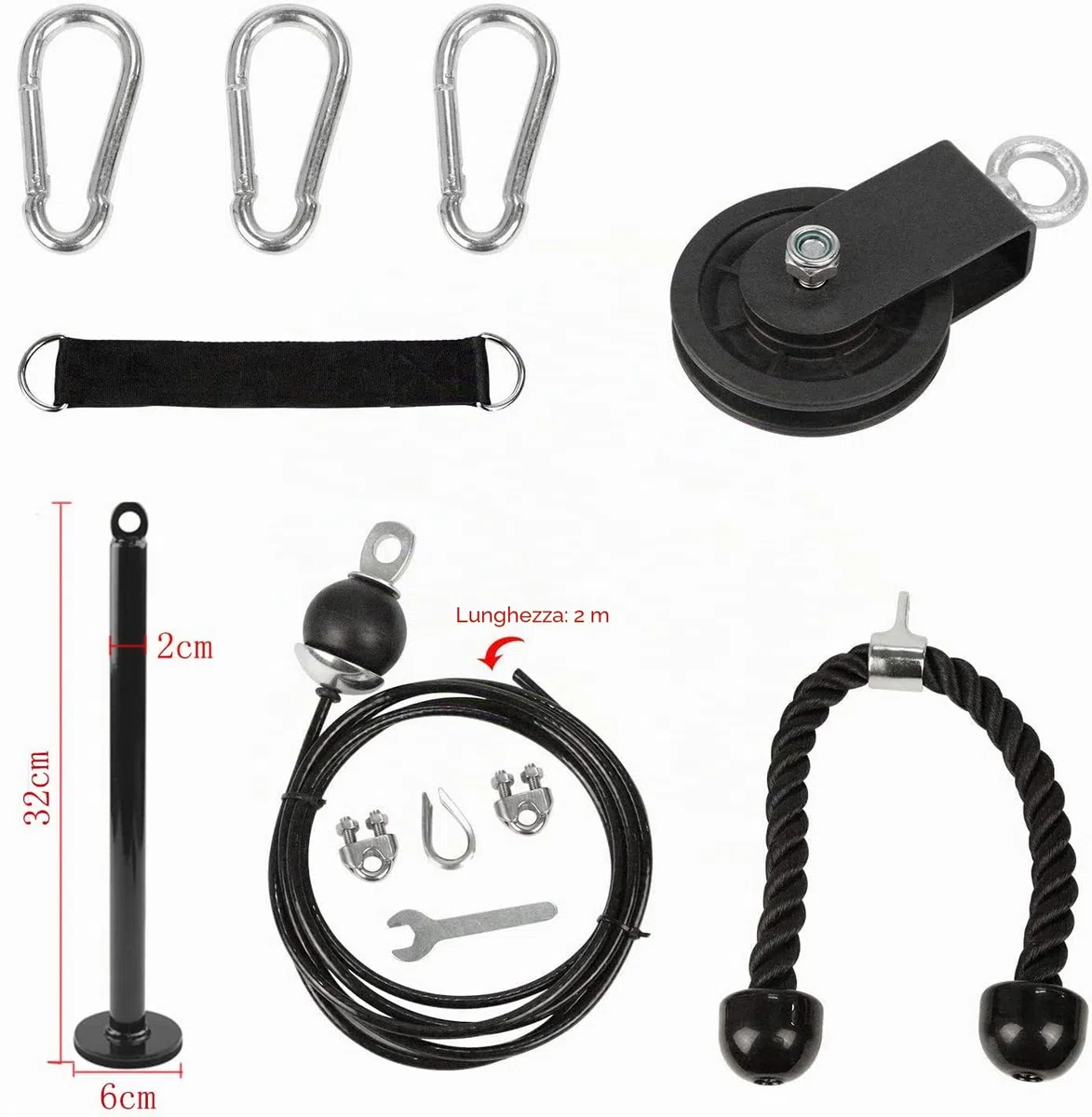 LFJ Carrucola Palestra, Lat Machine Palestra Casa Home Gym Sistema di Puleggia Barra Tricipiti Cavi Pulley Attrezzi per Palestra