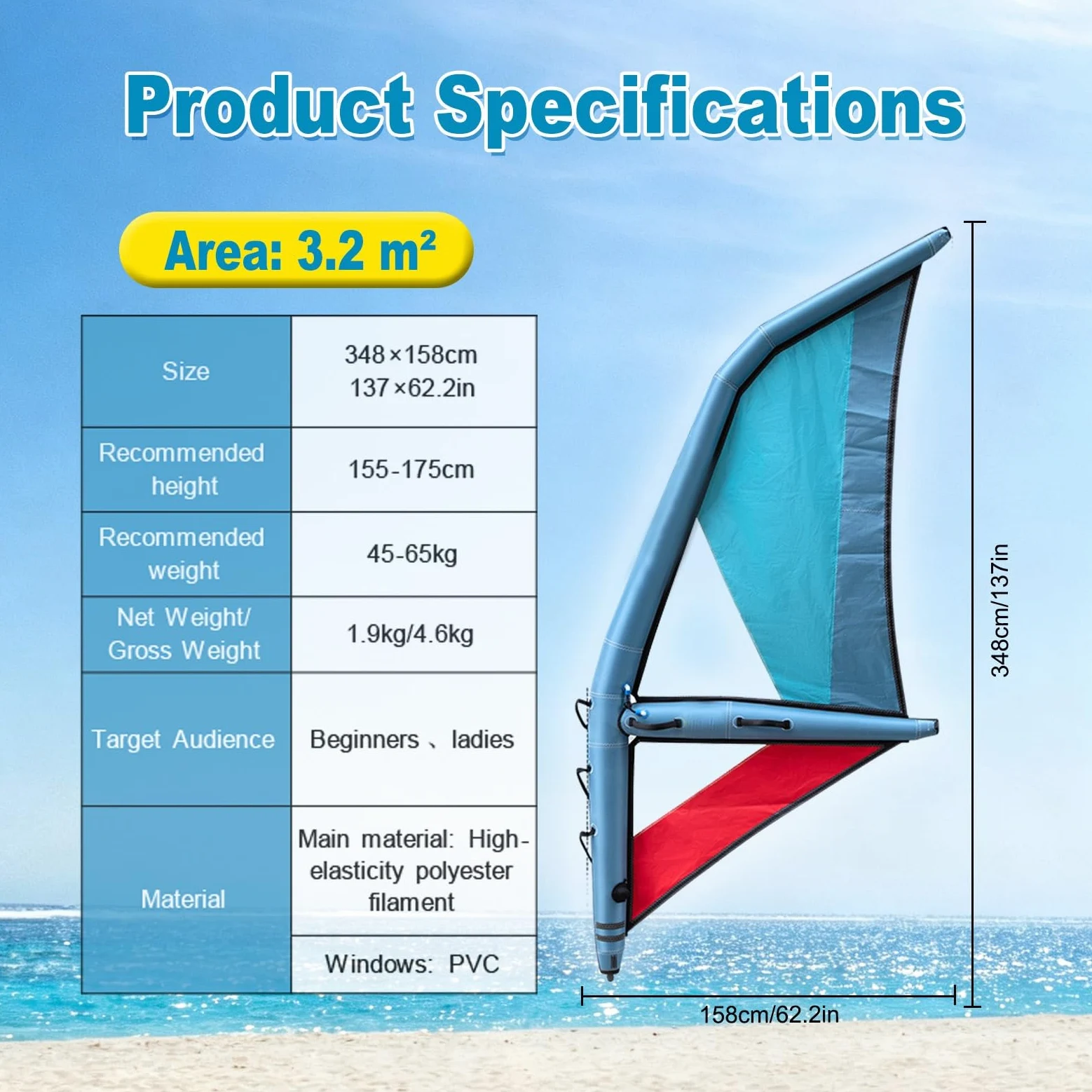 Vela SUP Gonfiabile Portatile con Pompa per Paddle Board | Vela Gonfiabile Con Tessuto Rinforzato, Finestra PVC, Borsa Trasporto E Accessori Per Lago, Mare E Sport Acquatici