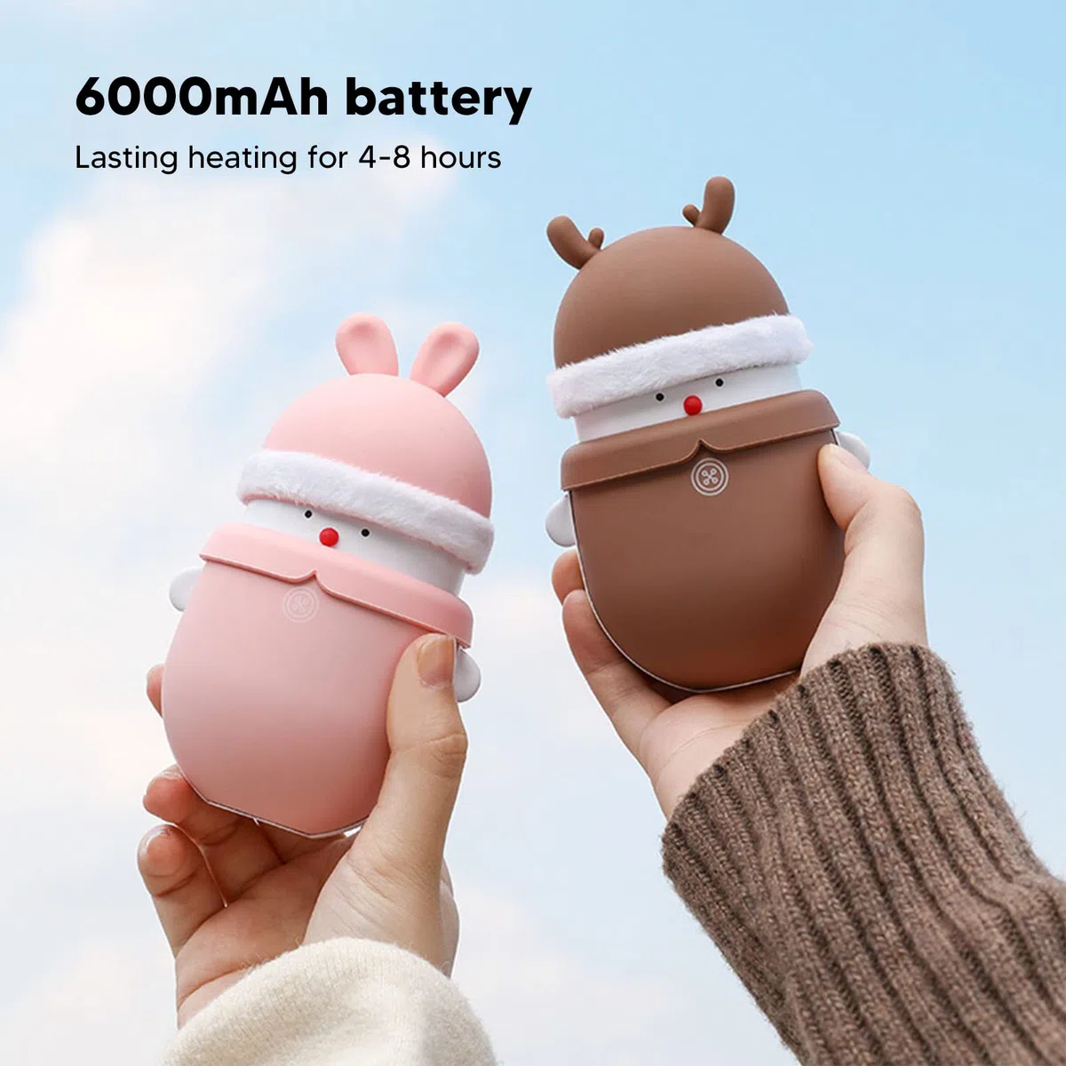 Scaldamani Portatile 2 in 1, Power Bank da 6000 MAh con Luce LED USB Ricaricabile Due Regolazioni della Temperatura Regali per Natale Compleanno Ringraziamento Inverno