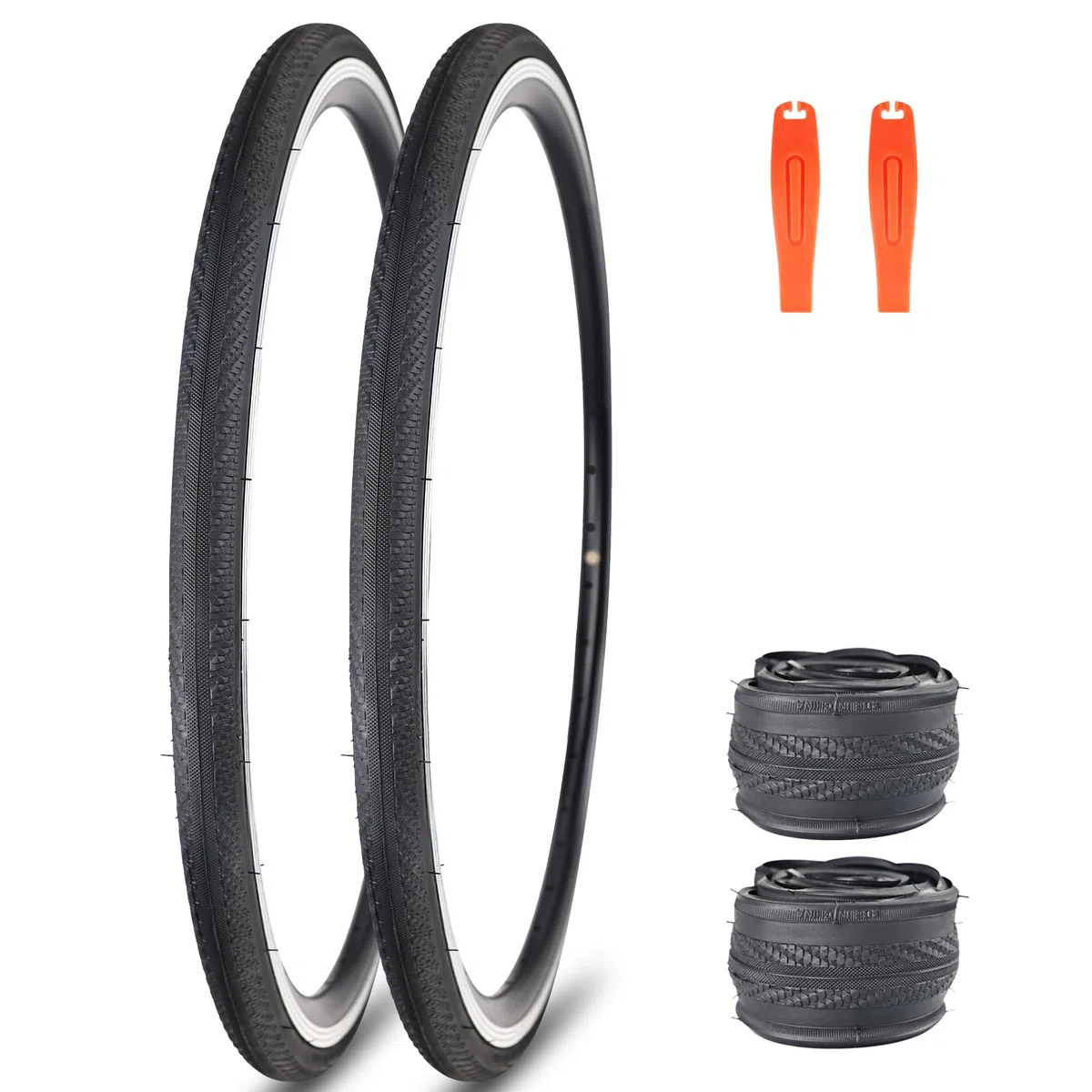 Pneumatico per bici da 700 x 25C/28C, antiscivolo, pieghevole, di ricambio, per tutti i terreni, confezione da 2 con leve per bici da strada