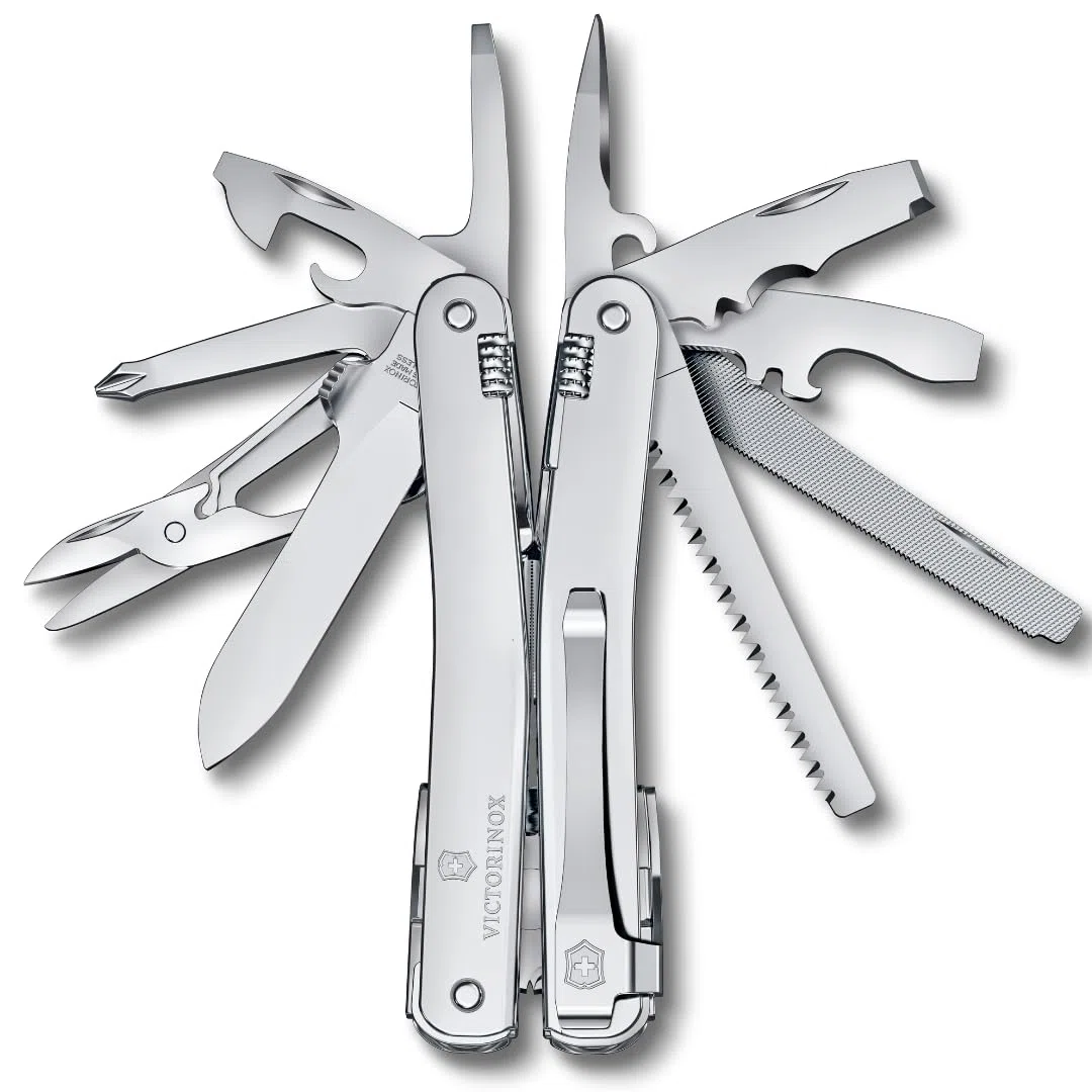 Victorinox Coltellino Svizzero Swiss Tool Spirit MX Clip, 24 Funzioni, Multi-strumento con Pinza, Cacciavite, Apriscatole, Argento