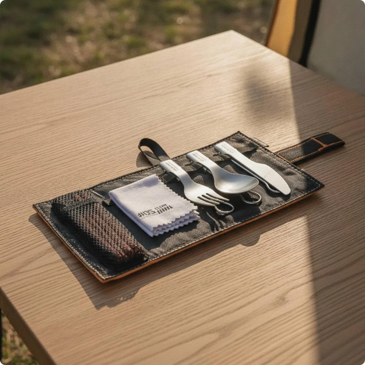 Qianly Set di Posate Pieghevoli con Custodia Pieghevole Kit di Utensili da con Astuccio Compatto Set Posate Custodia per Campeggio
